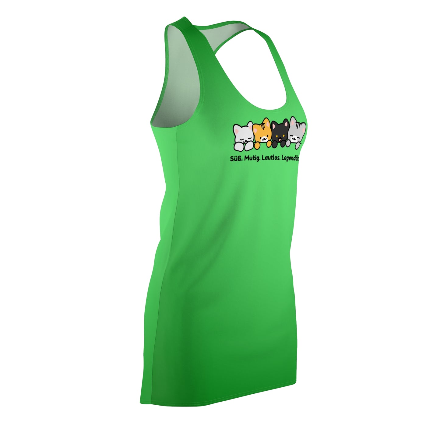 Racerback Kleid mit Farbverlauf & Katzenmotiv „Süß Mutig Lautlos“