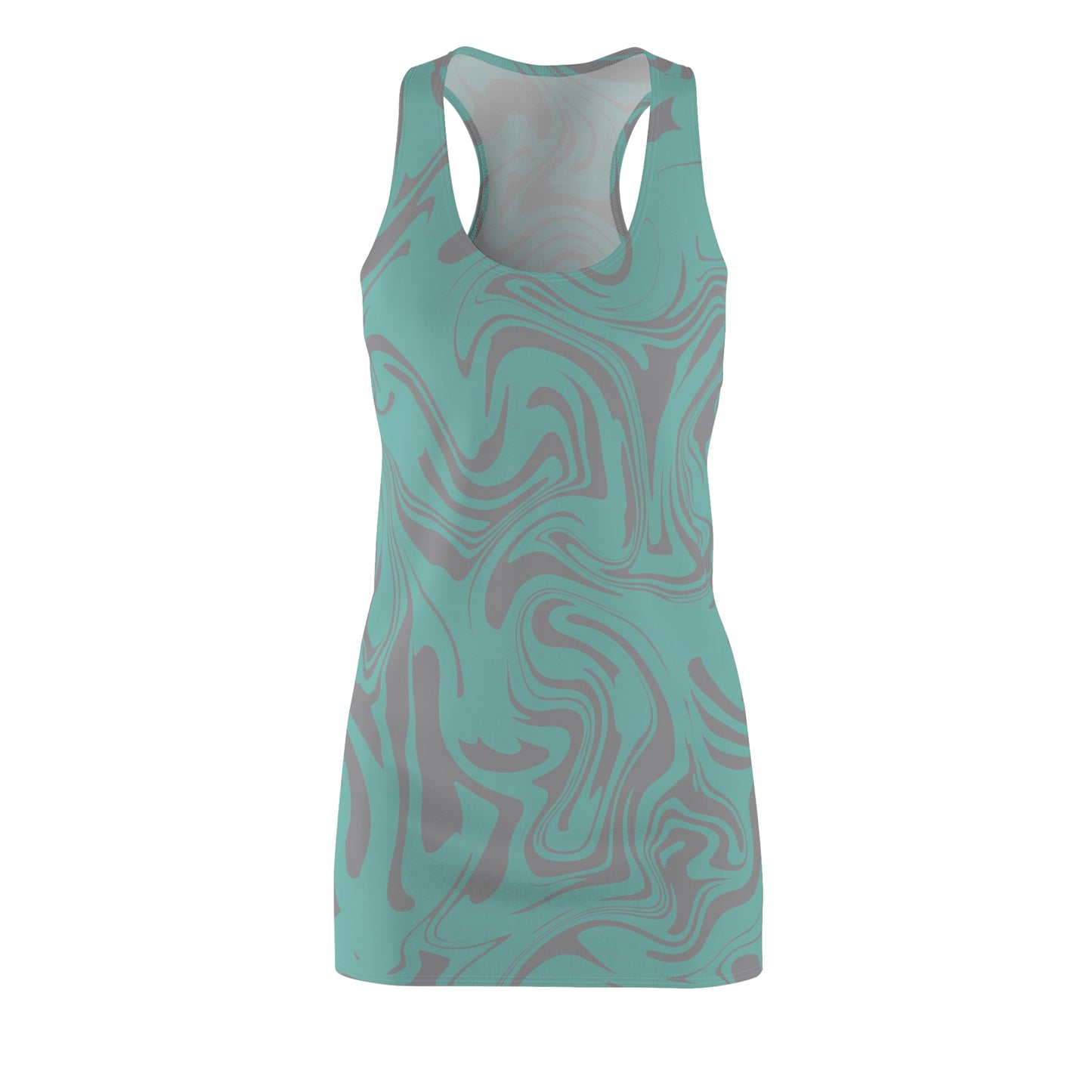 Aqua Grau Marmor Racerback Kleid – Trendige Sommer Damenmode