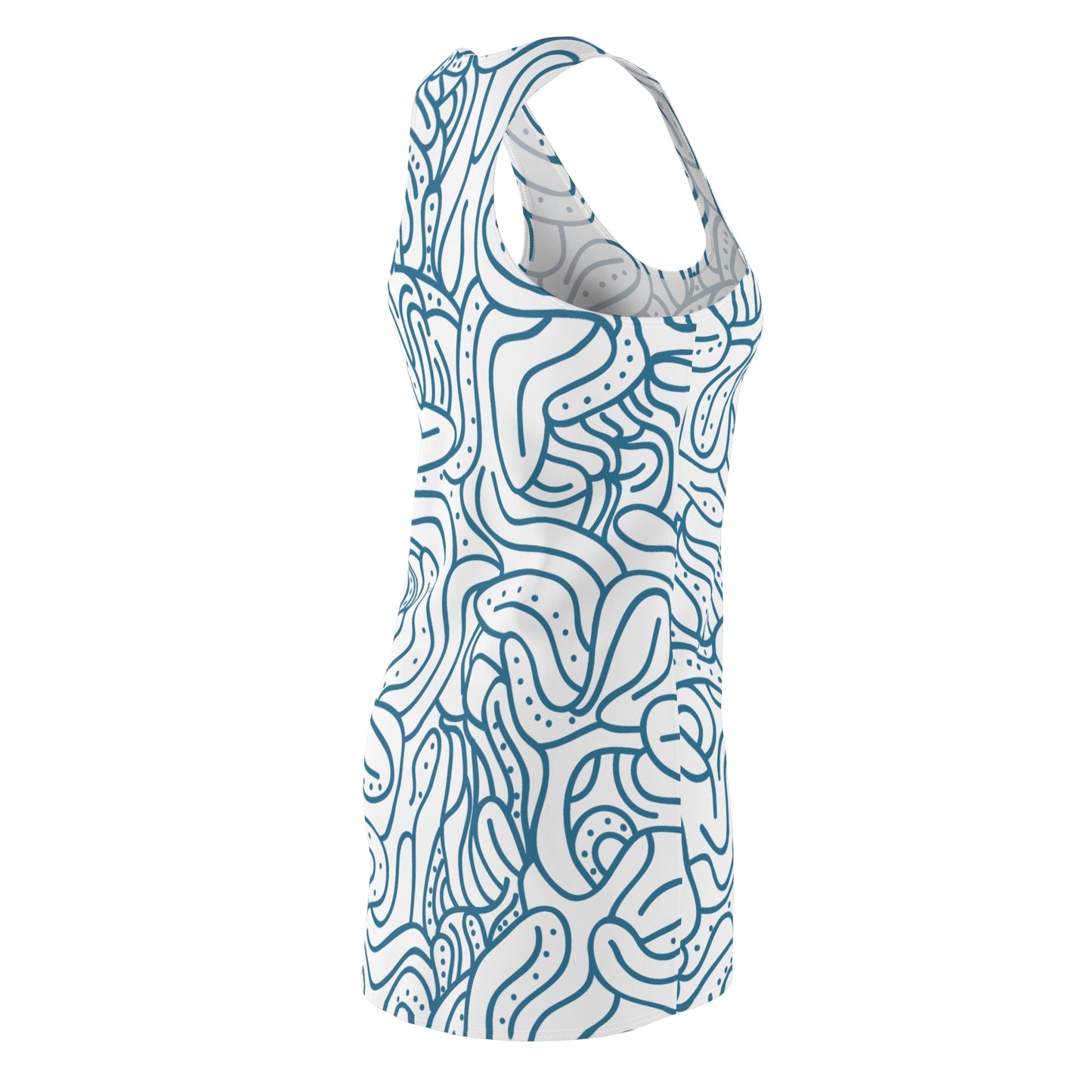 Racerback Kleid Blau Weiß – Modernes Wellenmuster