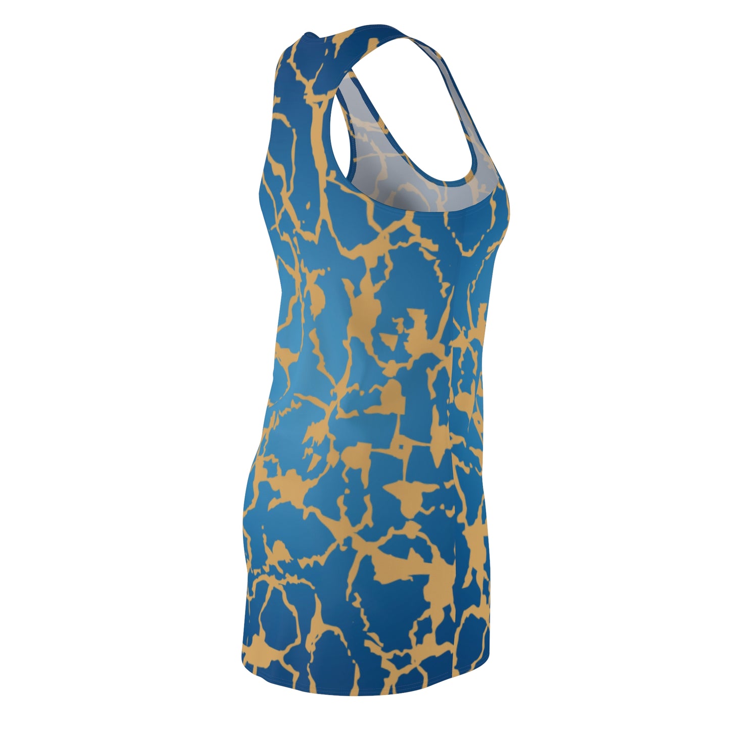 Racerback Kleid Blau Gold mit abstraktem Muster & sanftem Farbverlauf