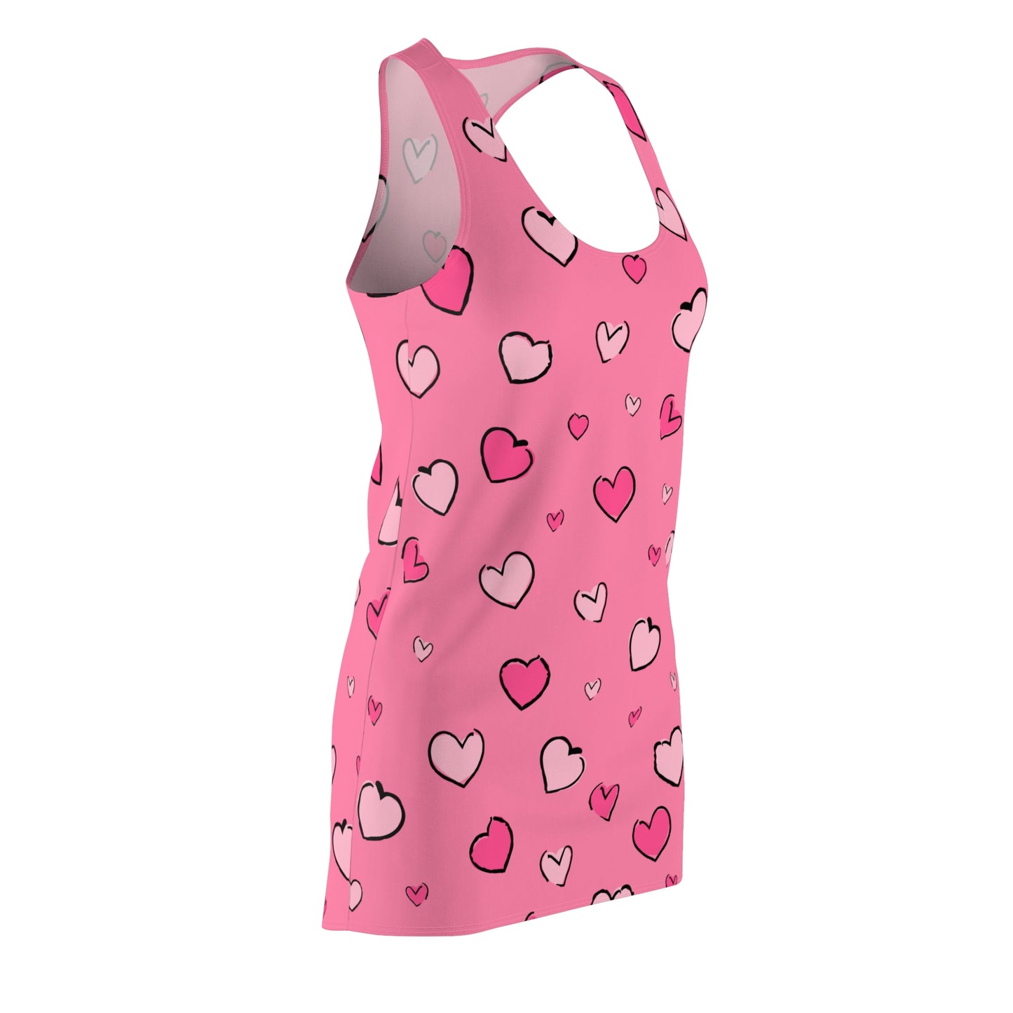 Pinkes Racerback Kleid mit Herz Print Allover Design