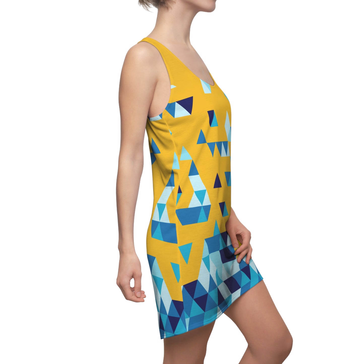 Dreieck Racerback Kleid – Blau Gelb Sommerkleid