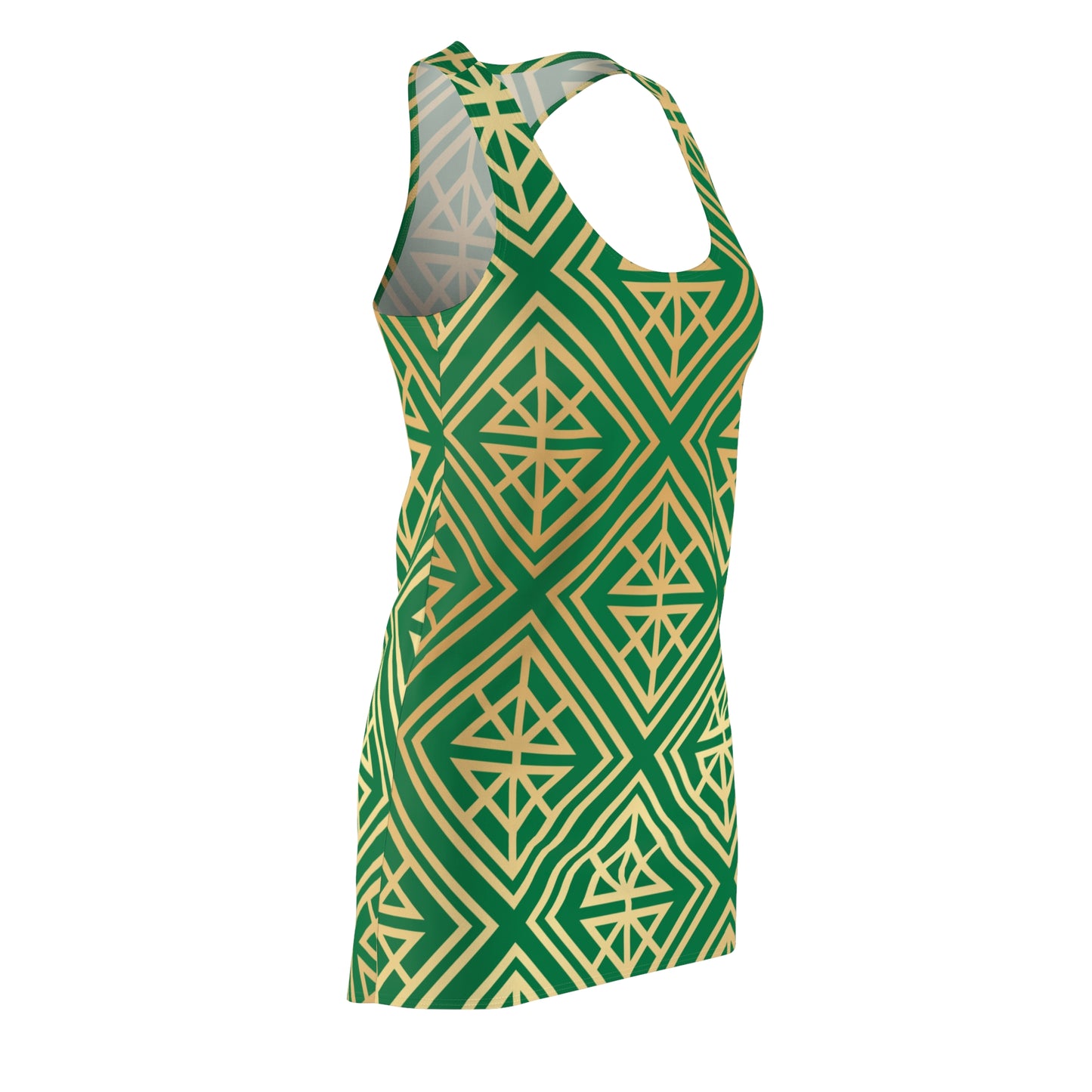 Luxury Racerback Dress mit Geometric Gold Line Muster green