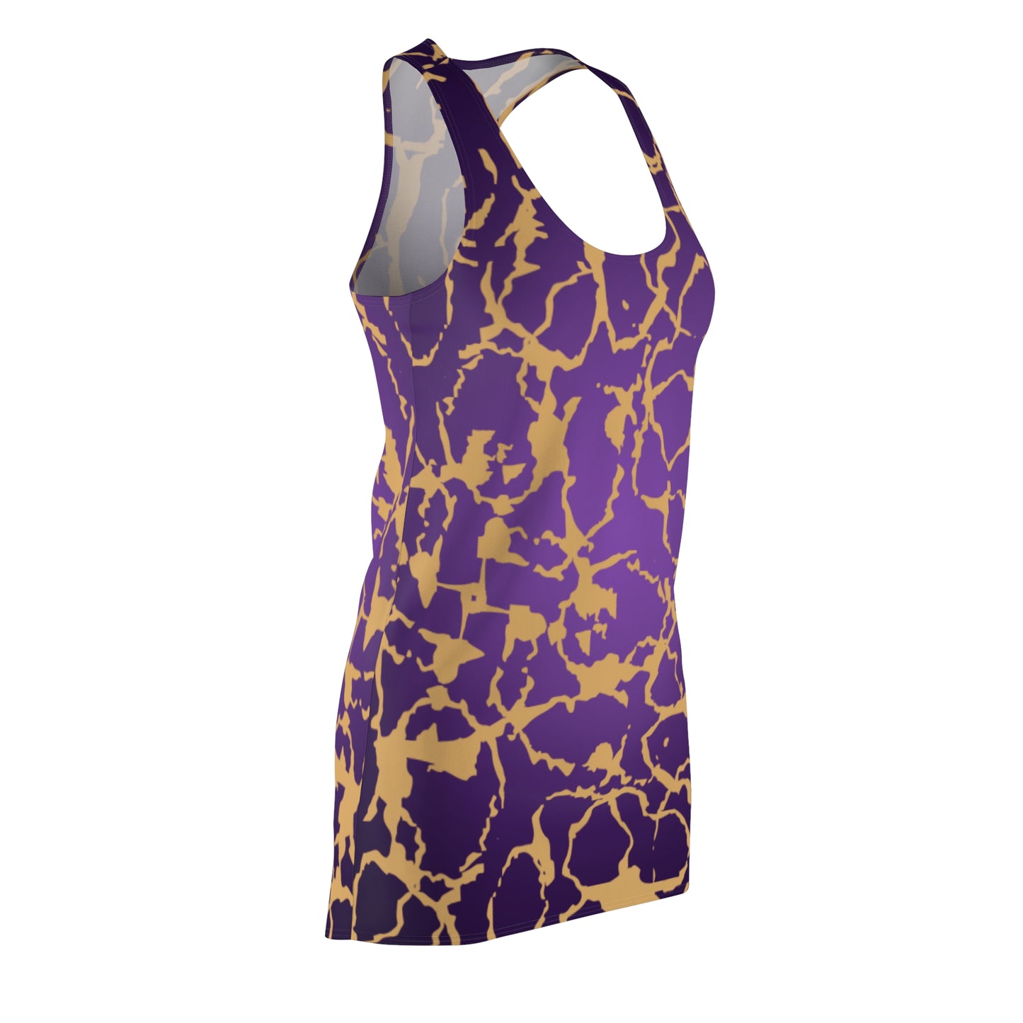 Racerback Kleid Violett Gold mit abstraktem Muster Farbverlauf