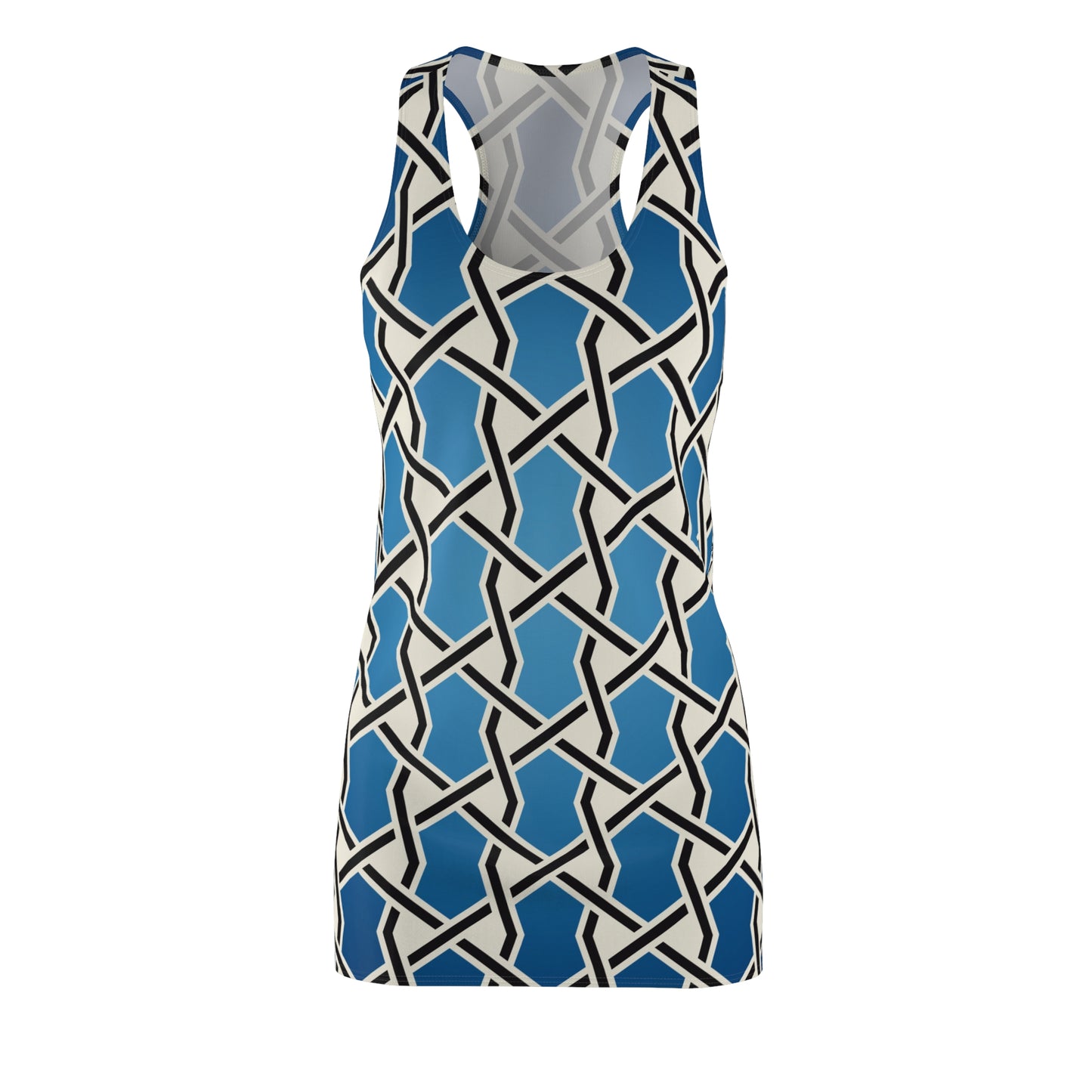 Blaues Racerback Kleid mit geometrischem Muster & Farbverlauf