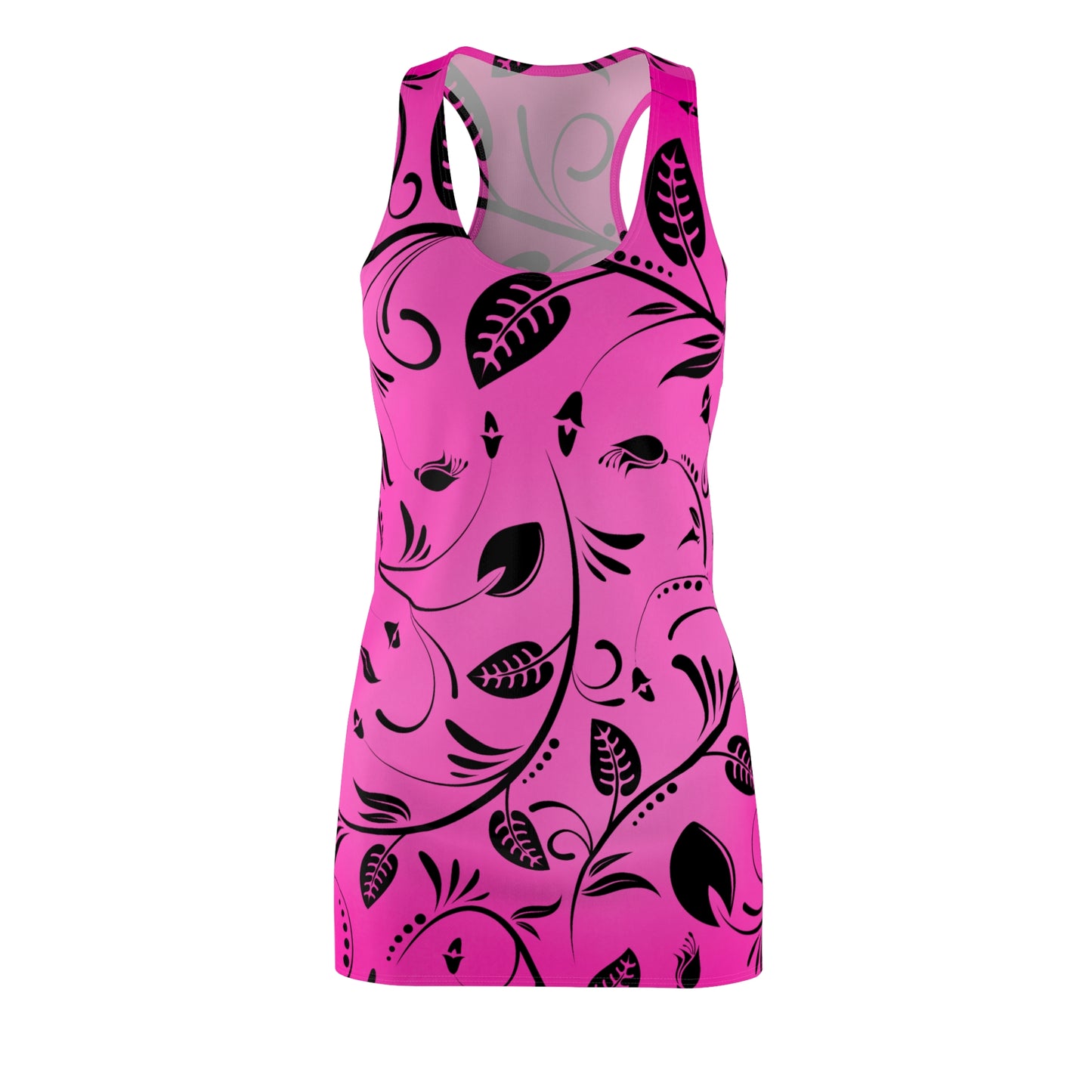 Racerback Damenkleid – Pinker Farbverlauf mit floralem Rankenmuster