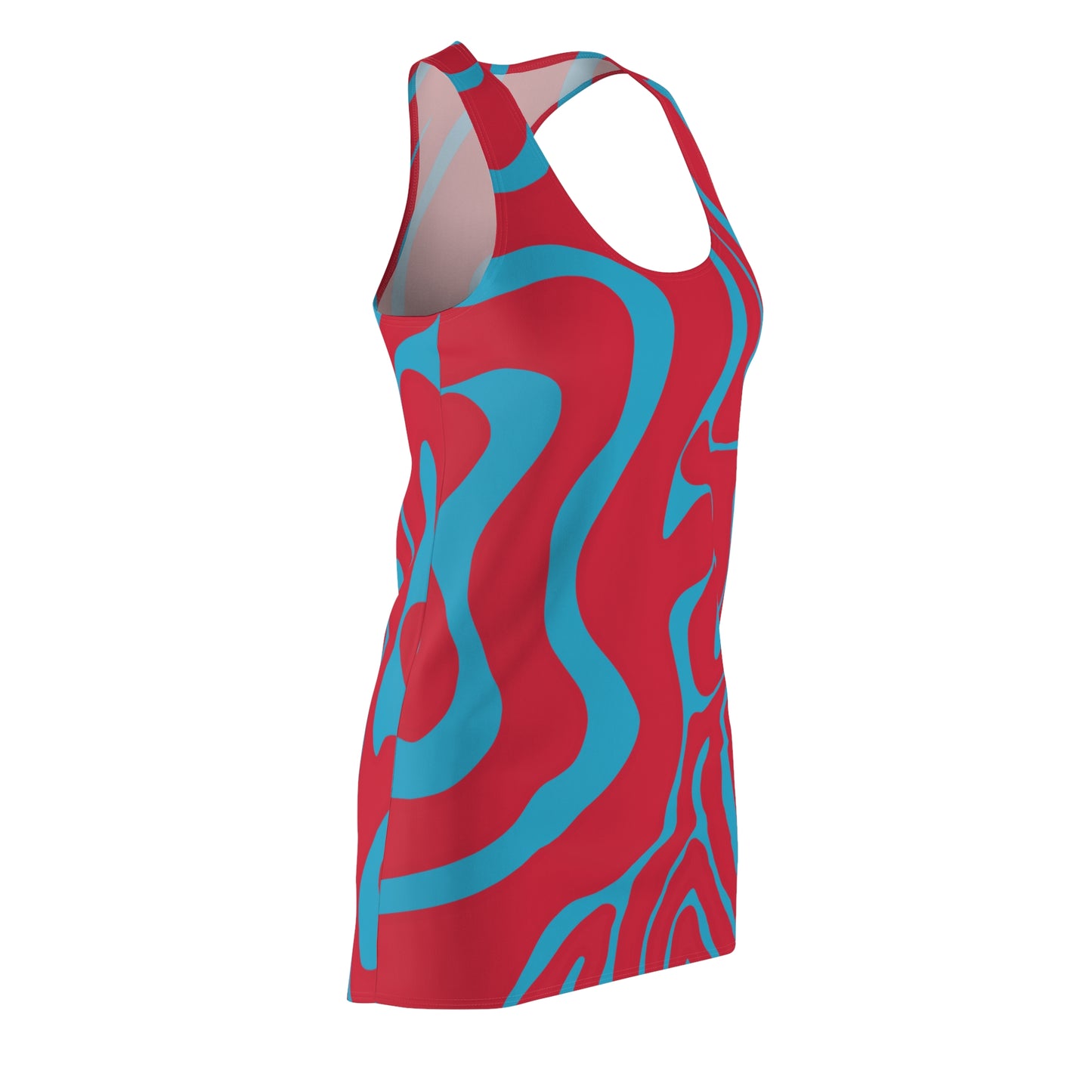 Rot Türkis Swirl Racerback Kleid – Abstraktes Sommerkleid