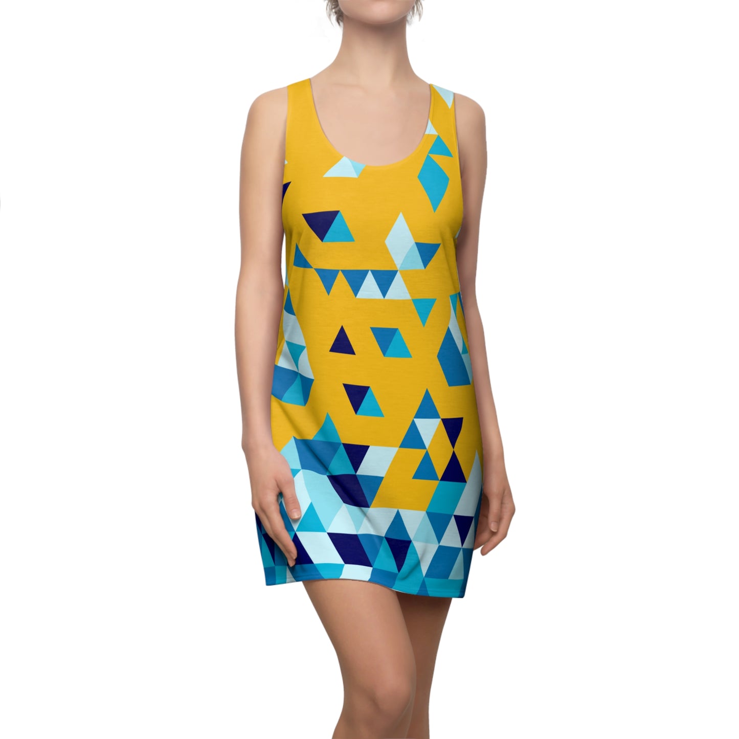 Dreieck Racerback Kleid – Blau Gelb Sommerkleid