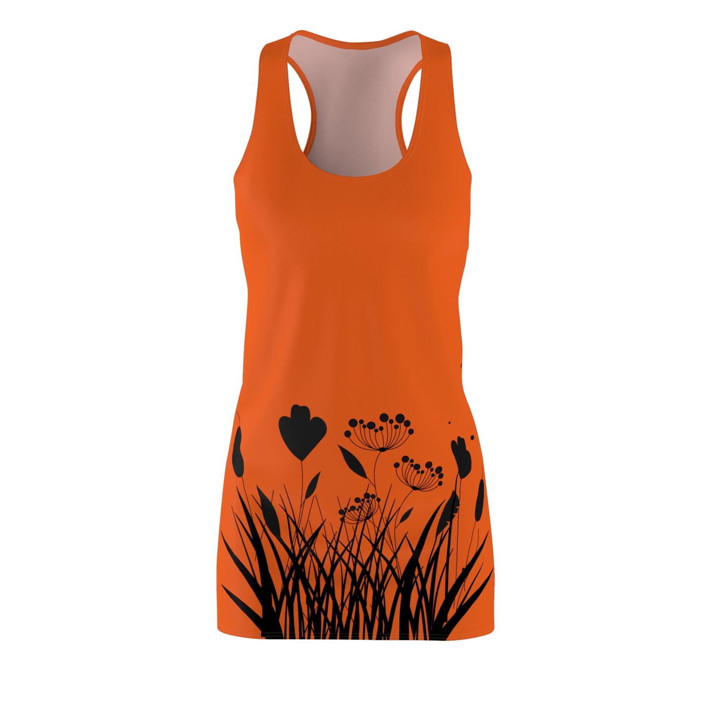 Schwarz Orange Blumen Racerback Kleid – Elegantes Sommerkleid