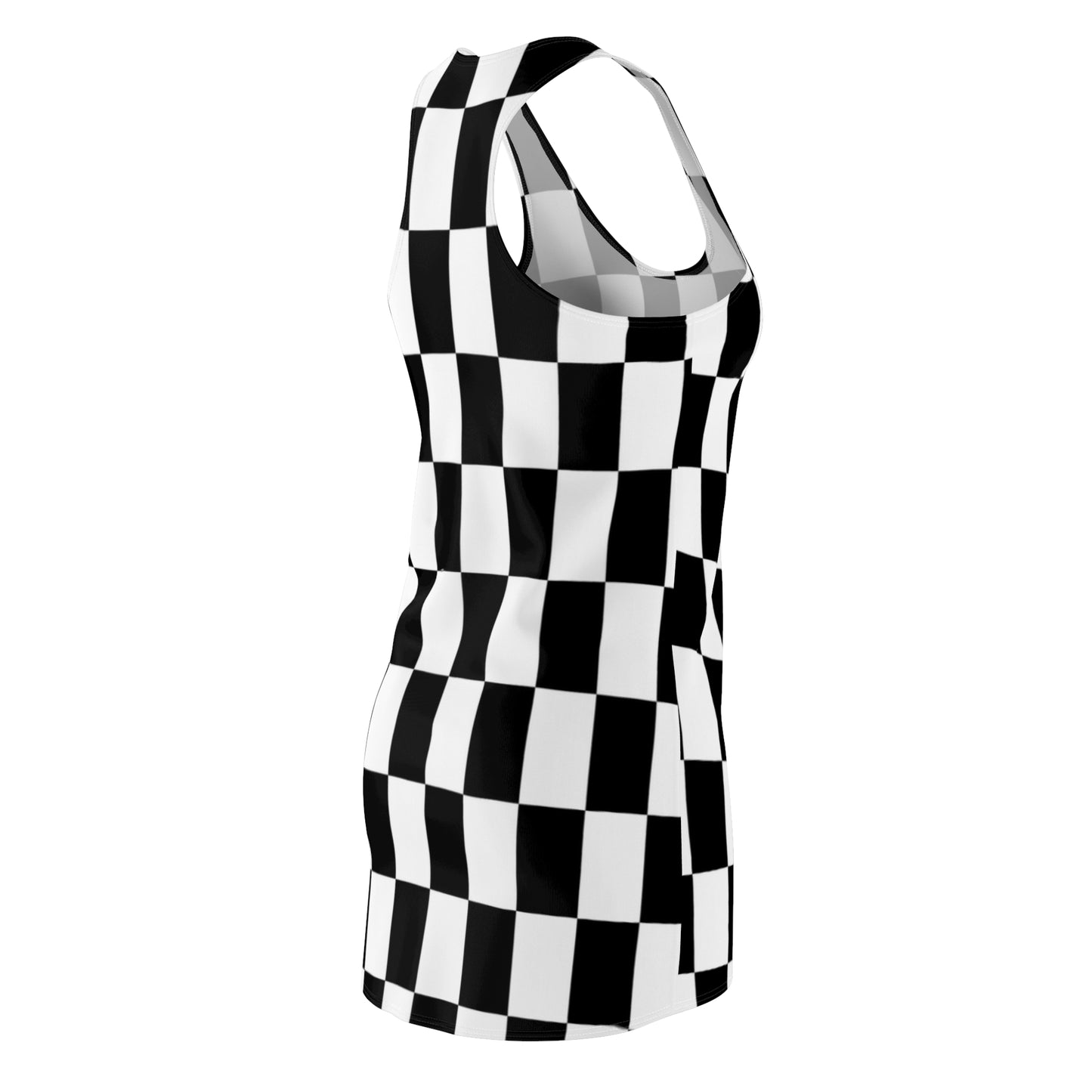 Black White Checkerboard Racerback – Retro Sleeveless Mini Dress