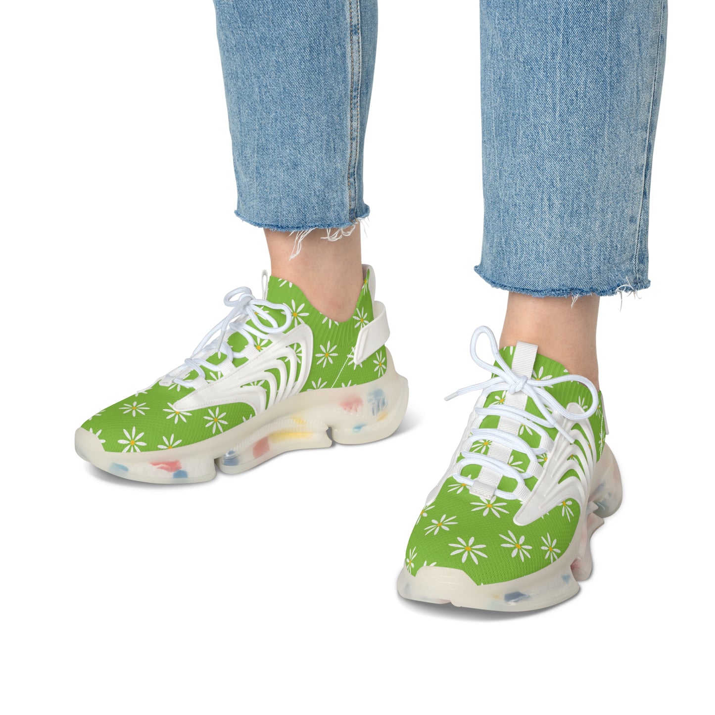 Grüne Damen Sneaker mit Blumenmuster – Stylische Sportschuhe