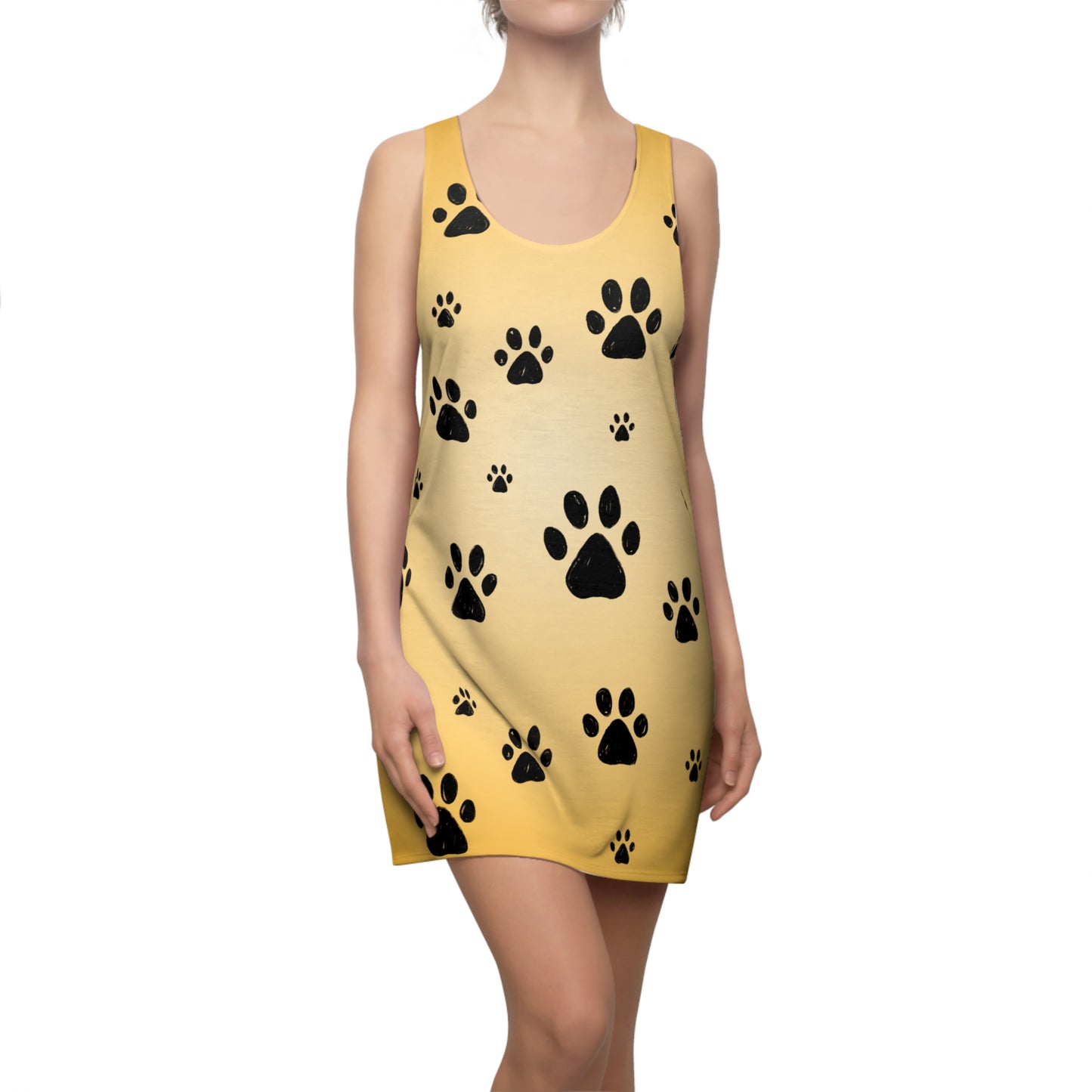 Beiges Racerback Kleid mit schwarzen Pfoten – Farbverlauf