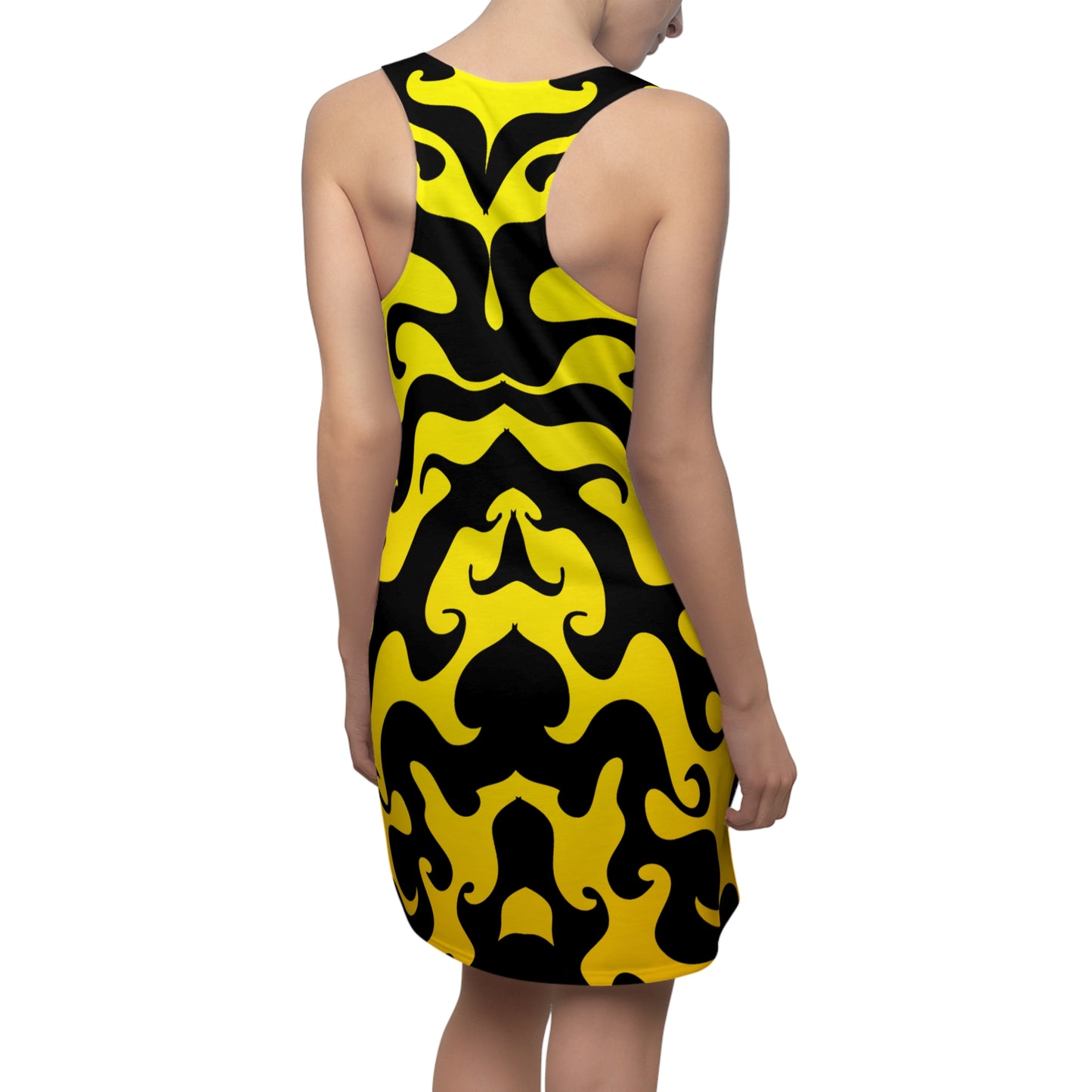 Racerback Kleid mit grafischem Ornamentmuster in Gelb-Schwarz