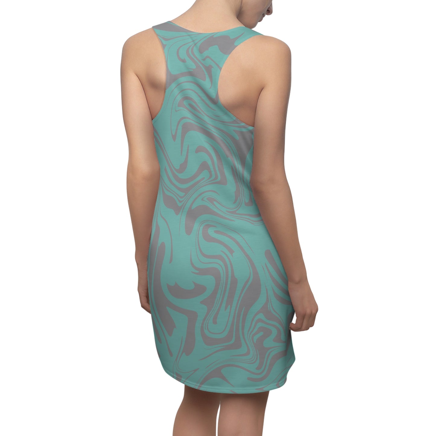 Aqua Grau Marmor Racerback Kleid – Trendige Sommer Damenmode