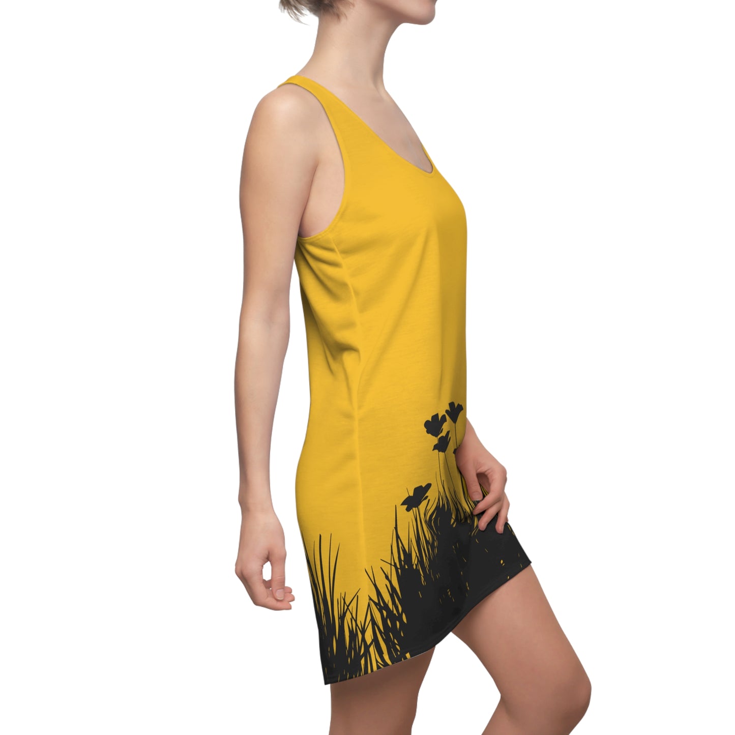 Gelb Racerback Damenkleid – Botanisches Sommerkleid, Freizeitkleid