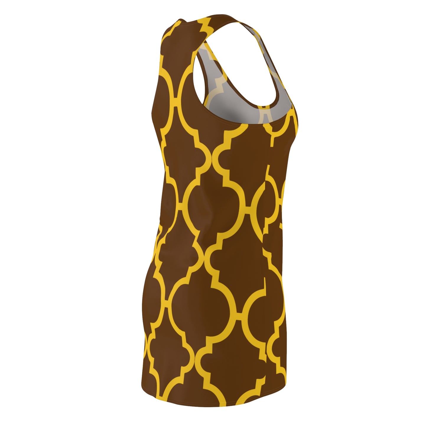 Braunes Racerback Kleid mit gelbem Ornamentmuster