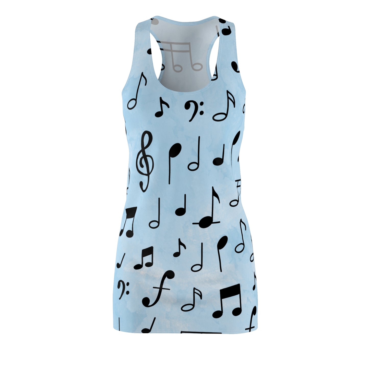 Hellblaues Racerback Kleid – Sommerkleid mit Musiknoten für Damen