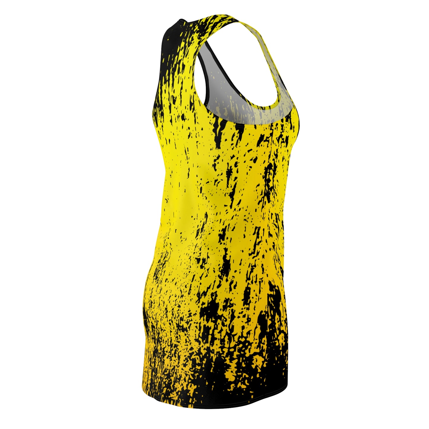 Racerback Damenkleid Sommer – Gelb-Schwarzes Abstract-Design, modern