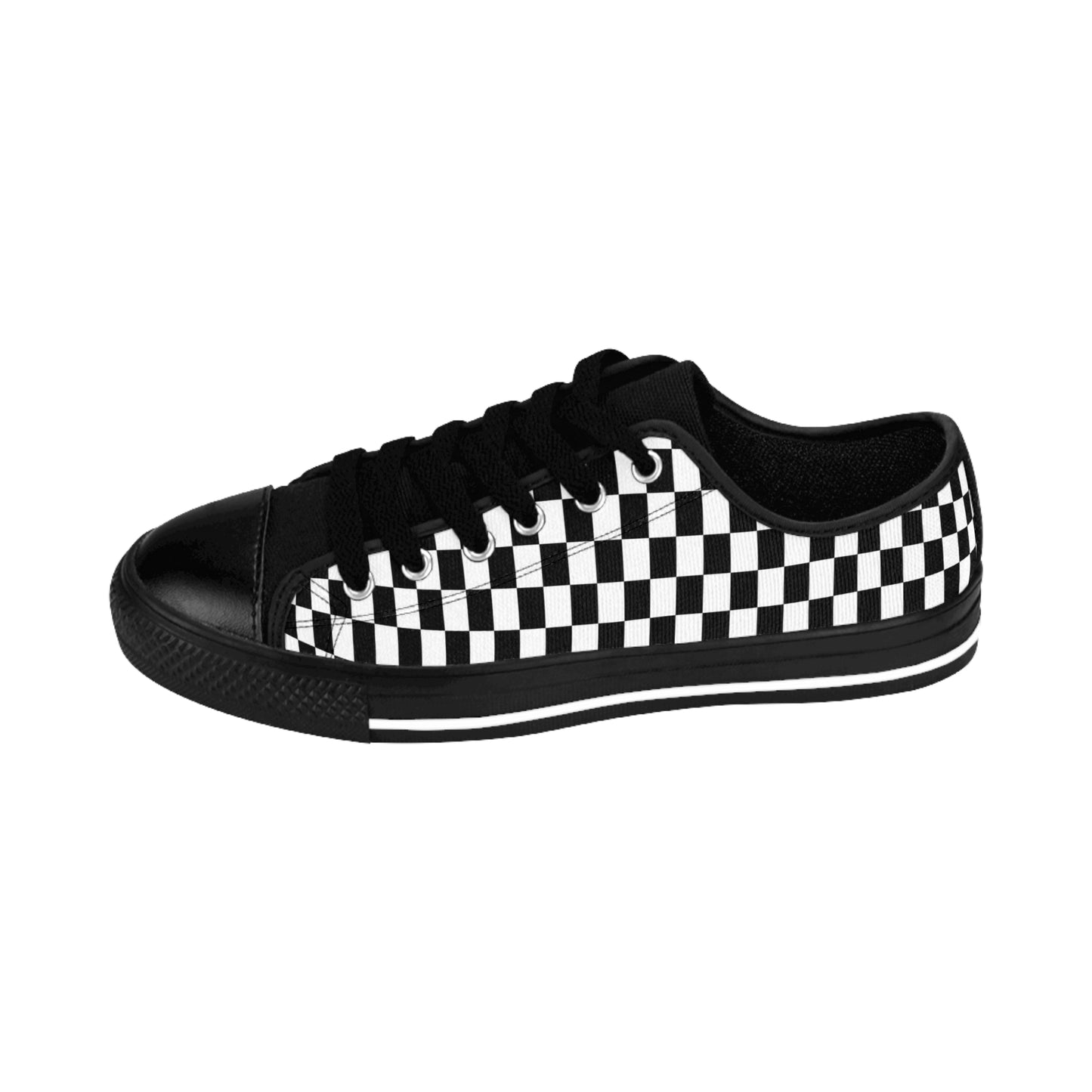 Black White Checkerboard Sneakers – Retro Canvas Low Tops