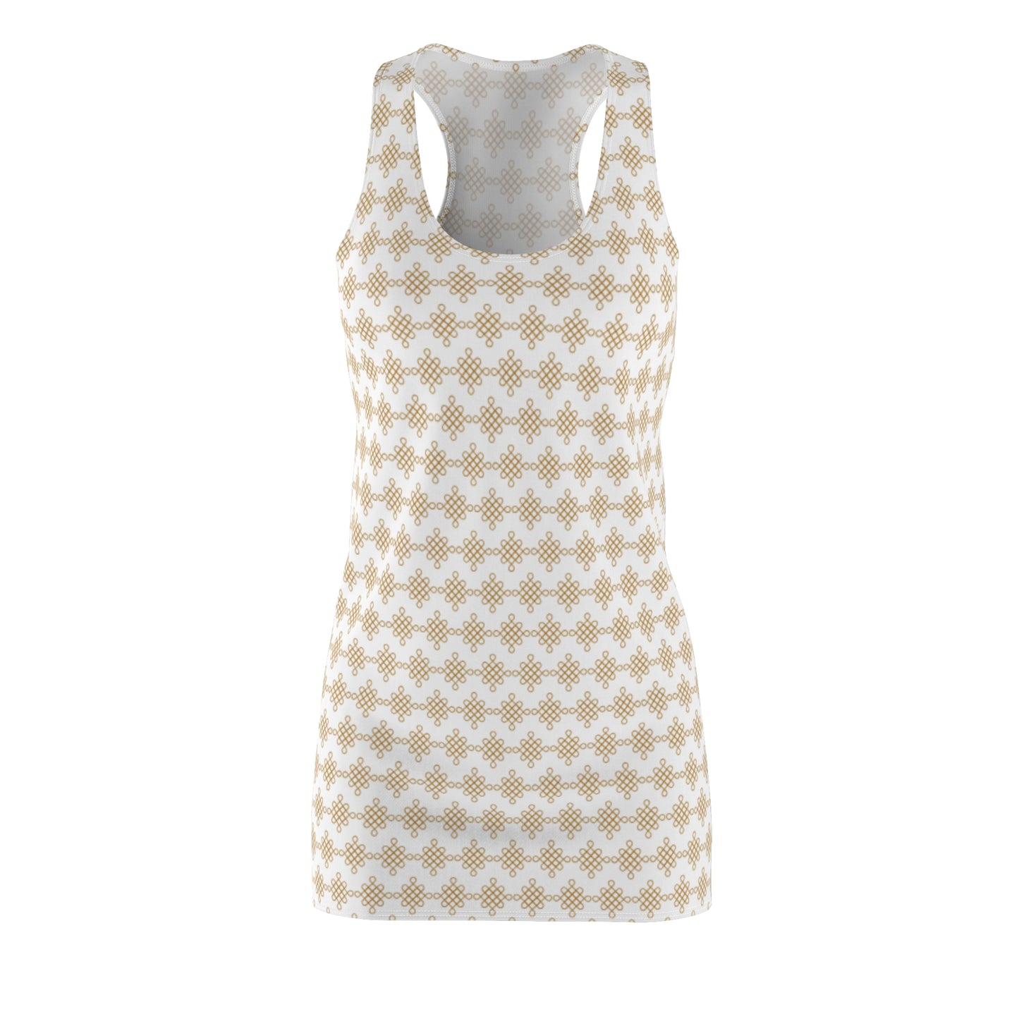 Beiges Damen Sommerkleid mit goldem Ornamentmuster