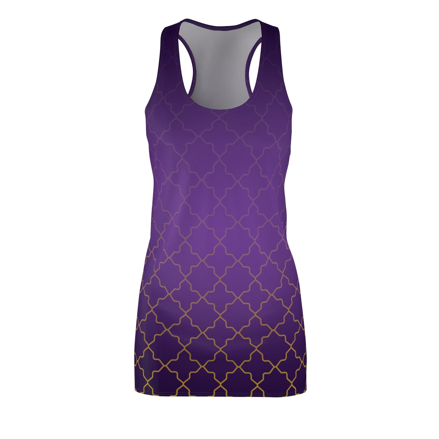 Lila Racerback Kleid mit goldenem Gittermuster & Farbverlauf