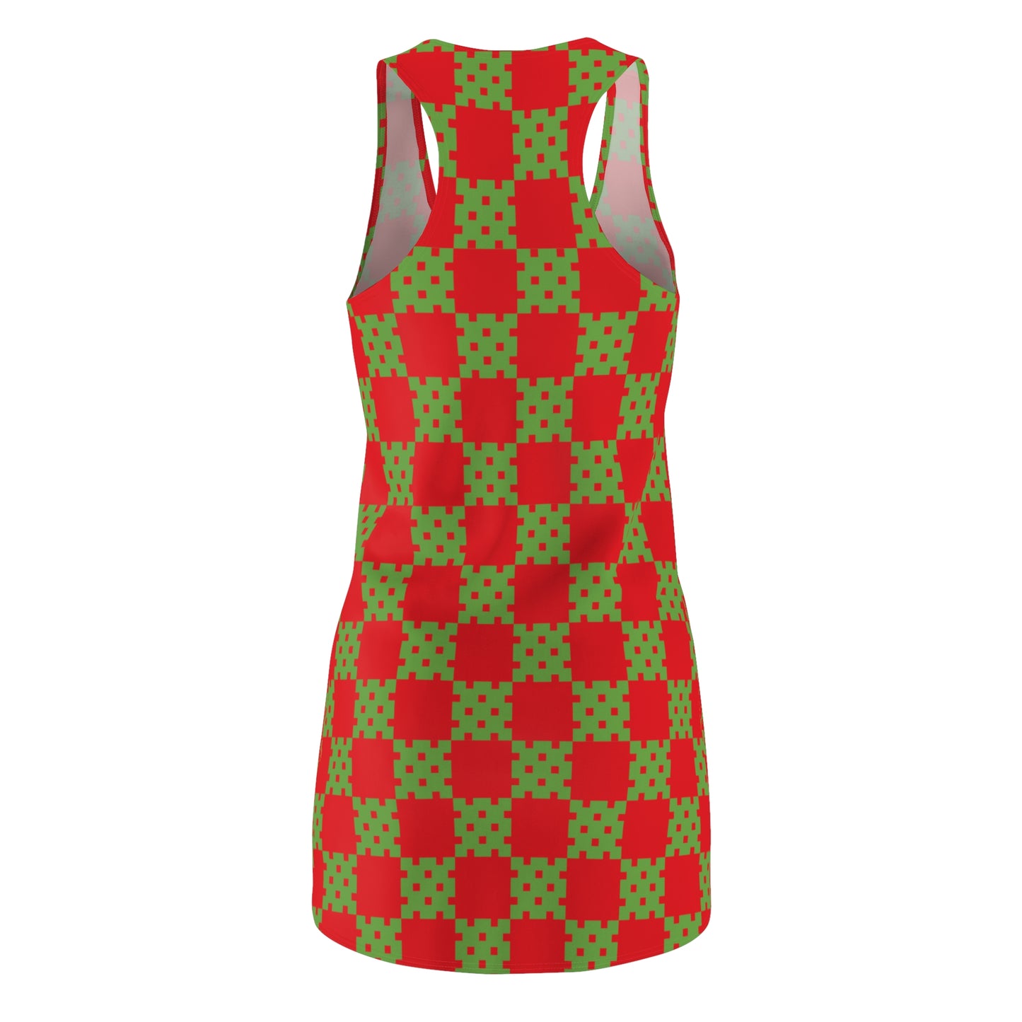 Rot-Grünes Racerback Kleid mit geometrischem Karomuster