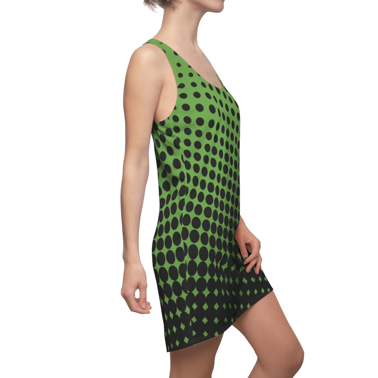 Black Green Polka Dot Racerback – Retro Sleeveless Mini Dress