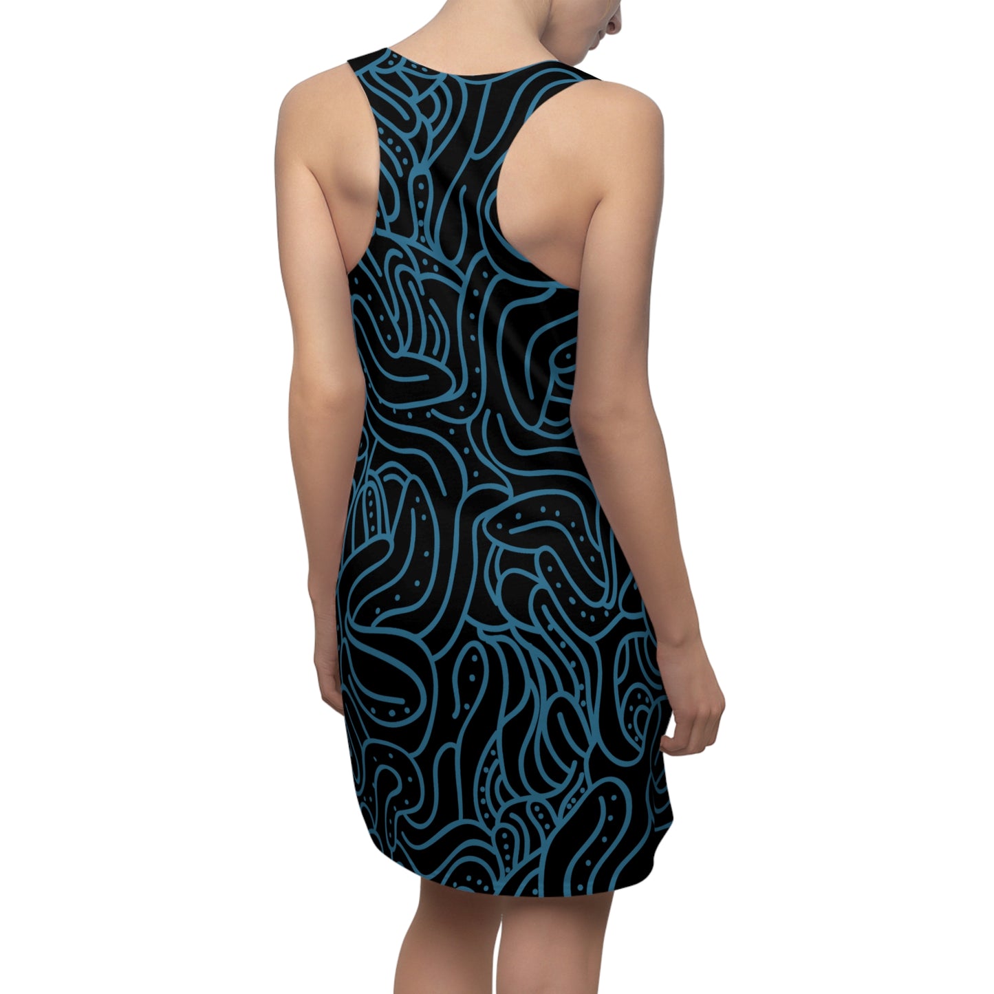 Racerback Kleid Blau Schwarz – Modernes Wellenmuster