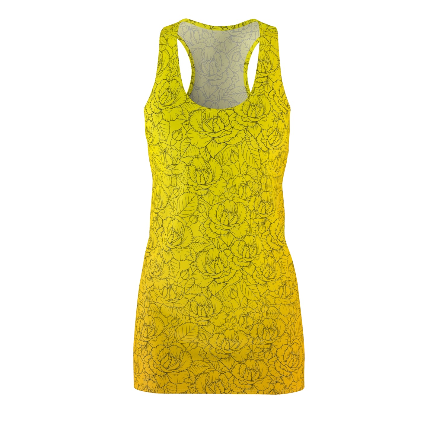 Gelbes Racerback Kleid – Sommerkleid mit zartem Rosenmuster