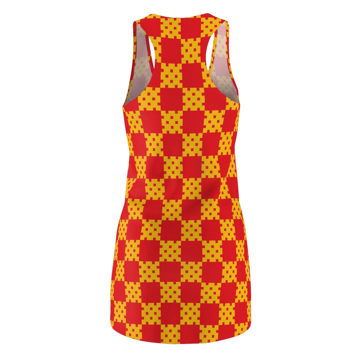 Rot-Gelbes Racerback Kleid mit geometrischem Karomuster