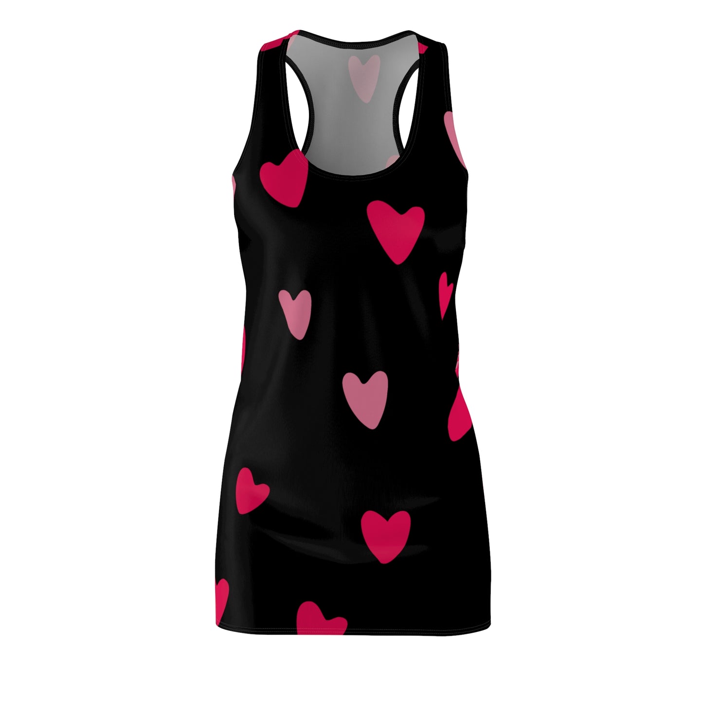 Damen, Racerback Kleid, Schwarz, Pinke Herzen, Sommer, Freizeitkleid