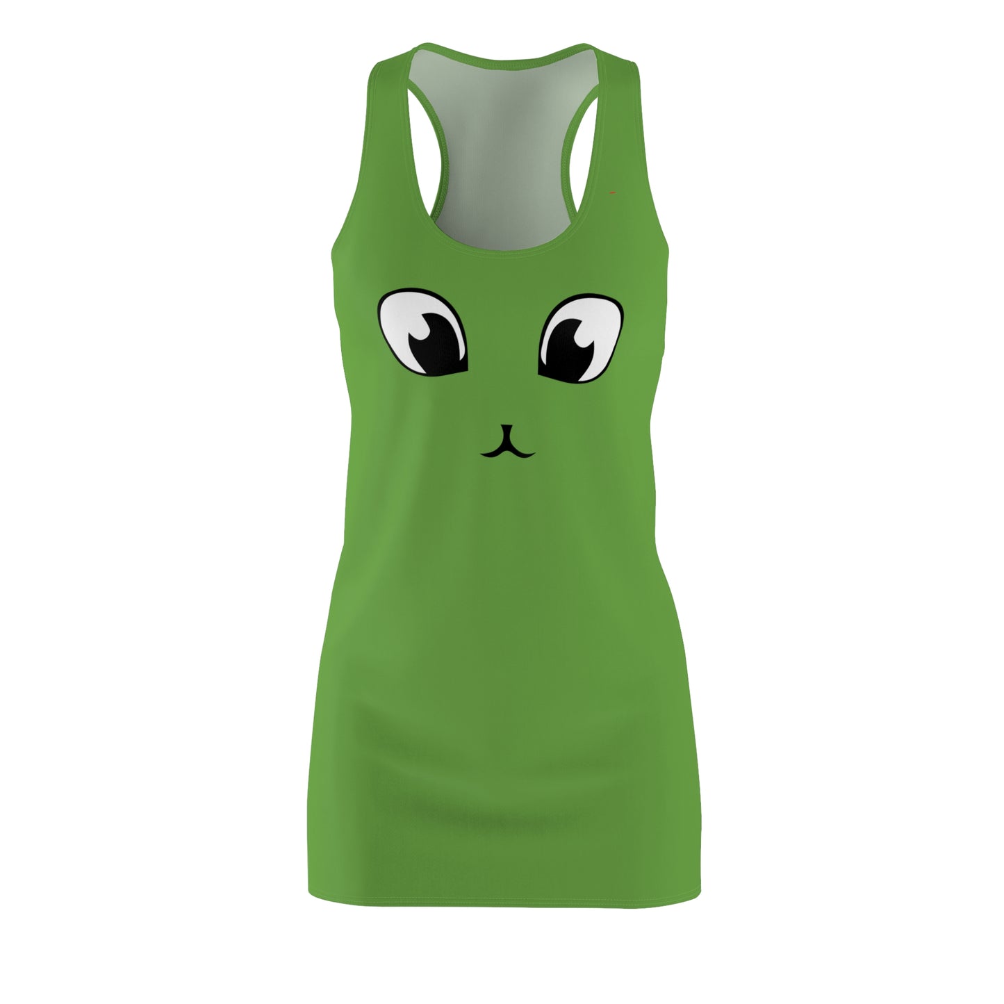 Grünes Racerback Kleid mit Cute Katzenface Design