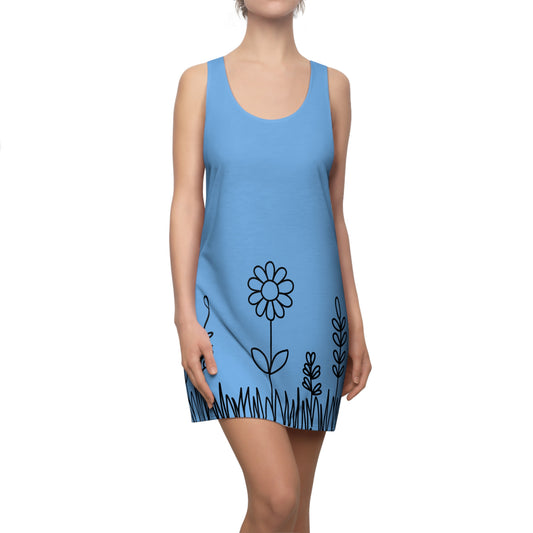 Hellblau Blumen Racerback Kleid – Bequemes Sommerkleid
