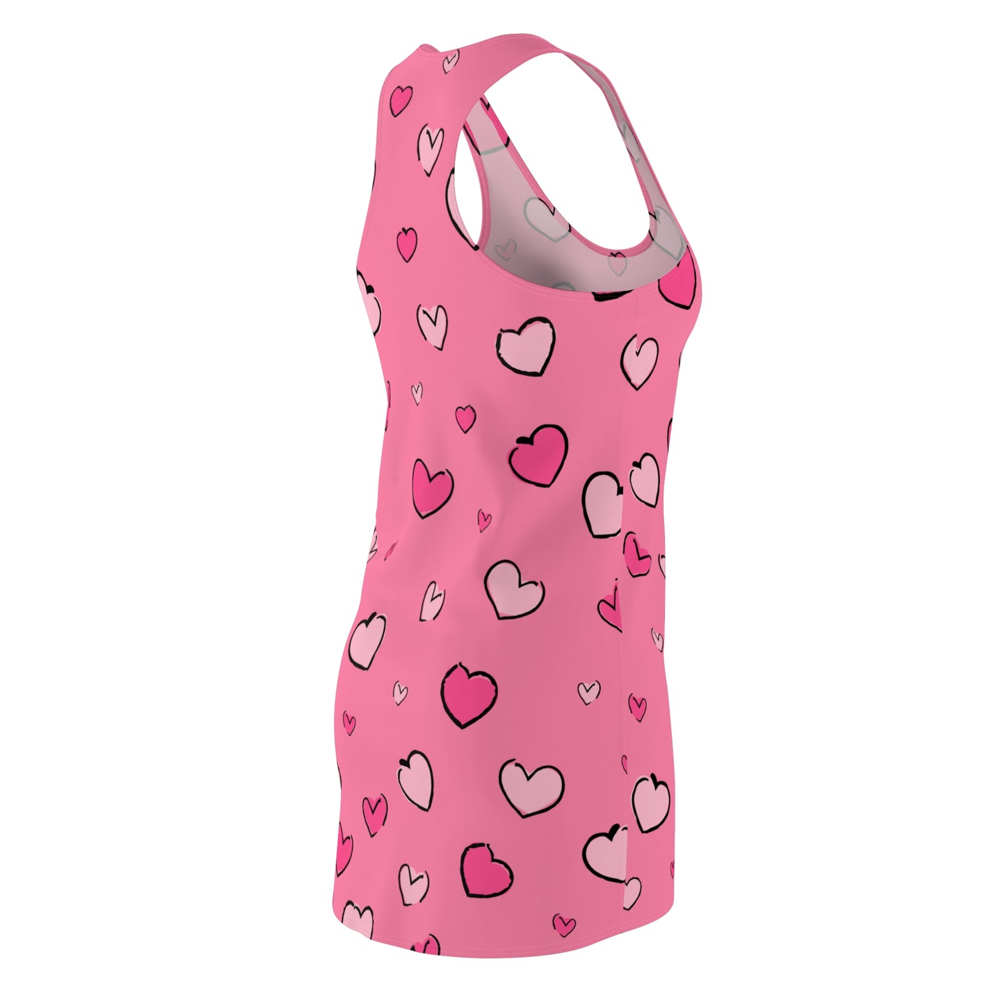 Pinkes Racerback Kleid mit Herz Print Allover Design