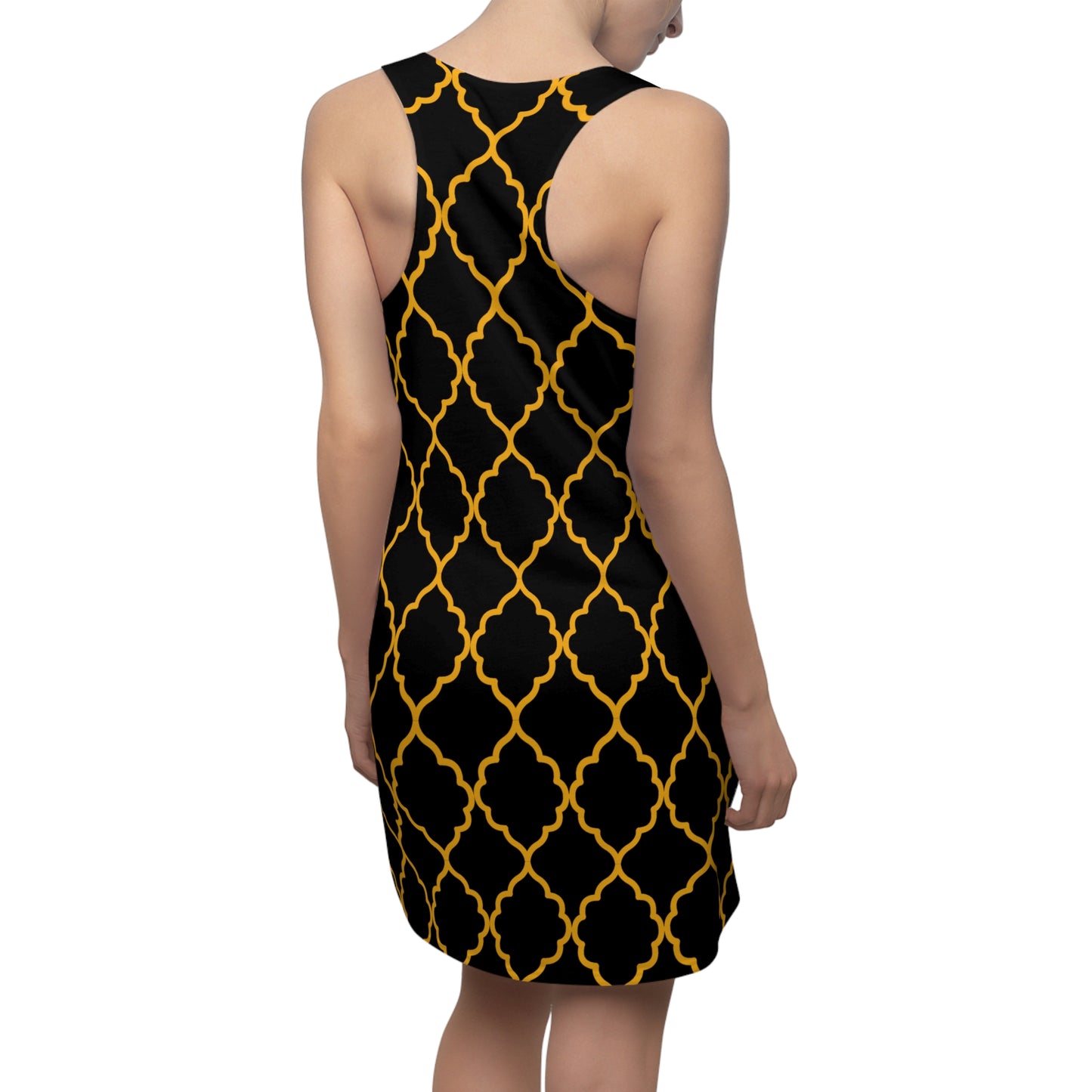 Schwarzes Racerback Kleid mit goldenem Ornamentmuster