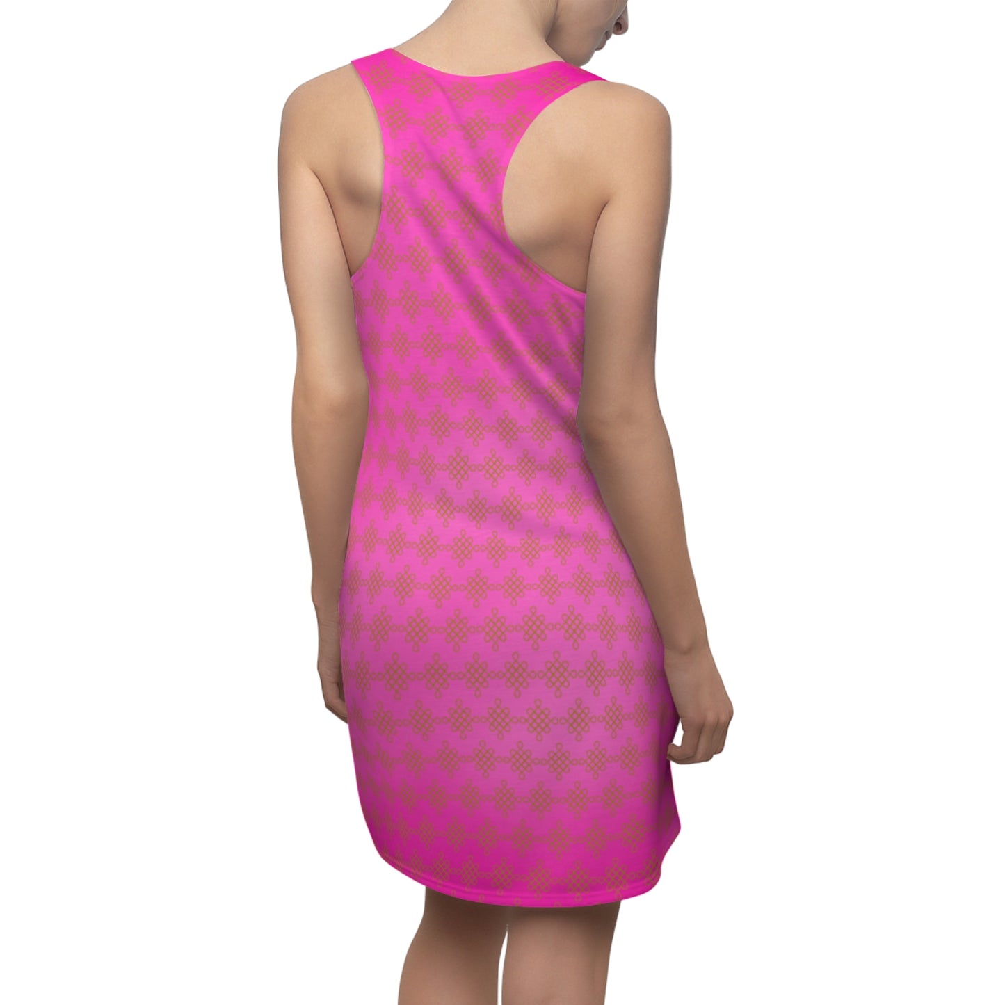 Pinkes Damen Sommerkleid mit Farbverlauf und goldenem Muster