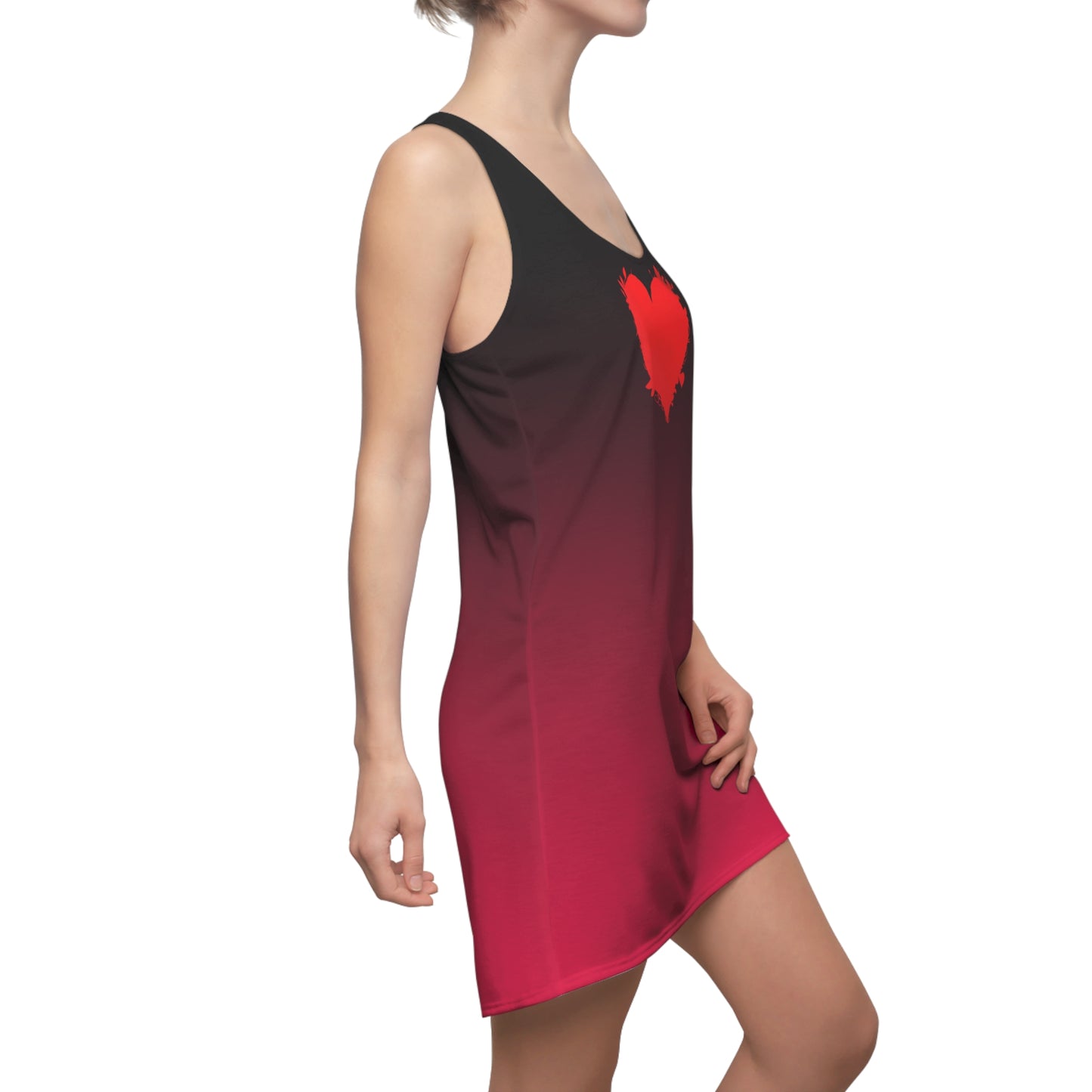 Rot-Schwarzes Racerback Kleid – Farbverlauf Look Herzmotiv