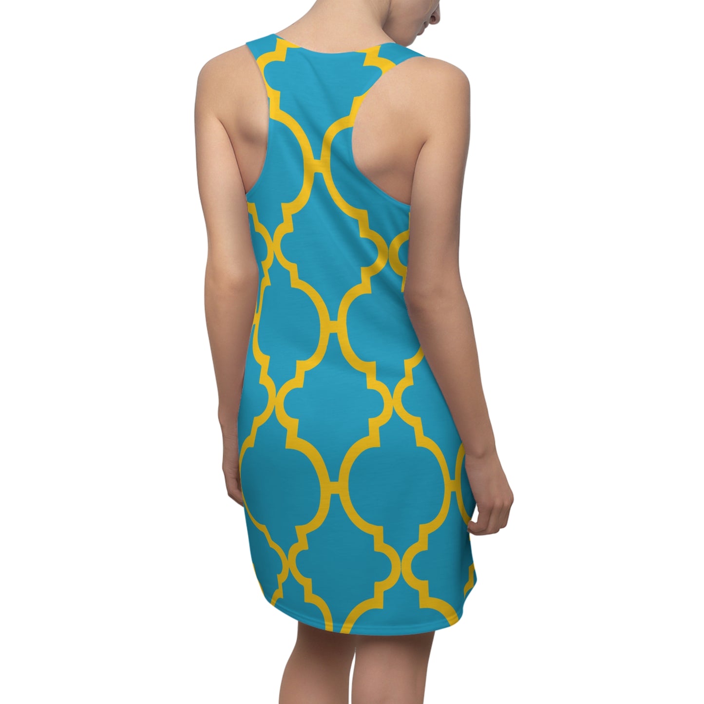 Türkises Racerback Kleid mit gelbem Ornamentmuster