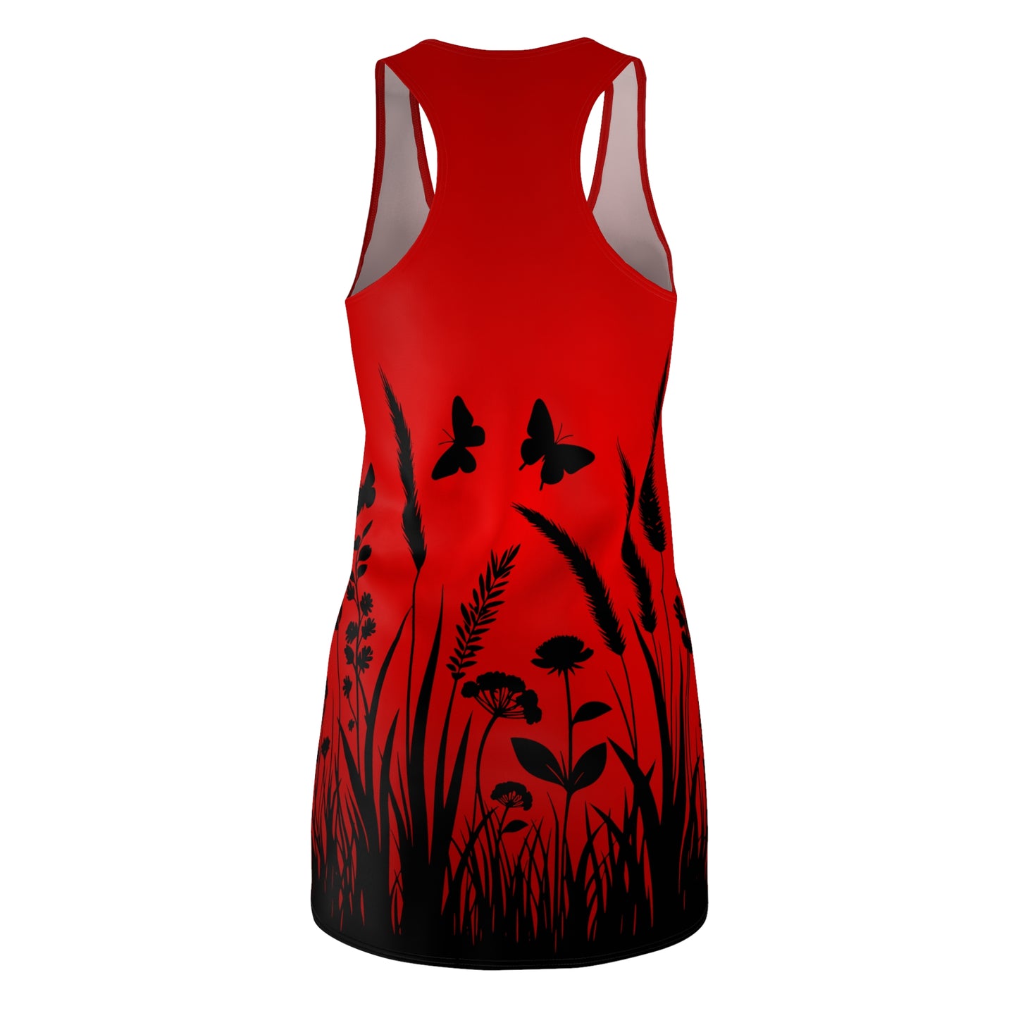 Sunny Butterfly Racerback Dress – Red Summer Dress with Floral Print