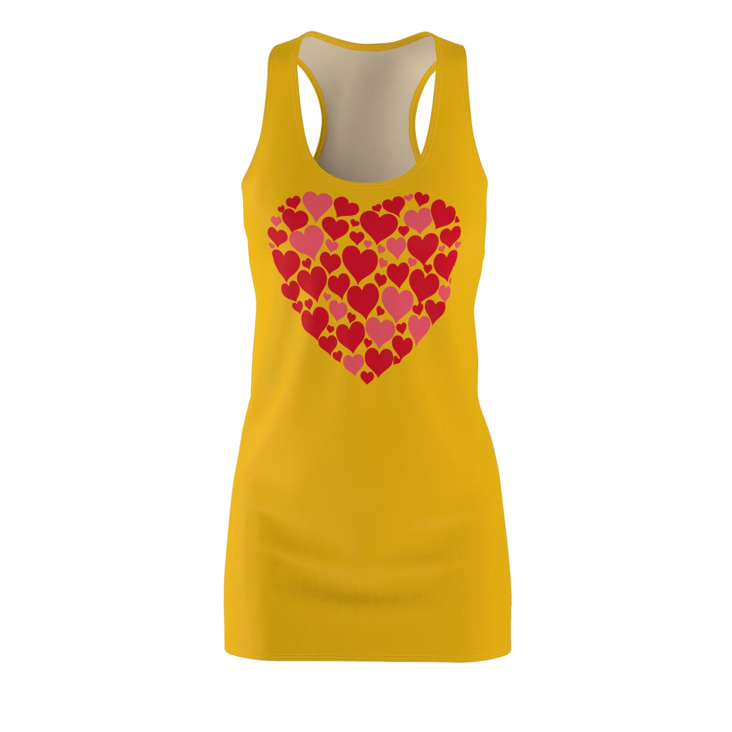 Gelbes Damen Kleid Herz Muster Weiss Rot Racerback Casual Party