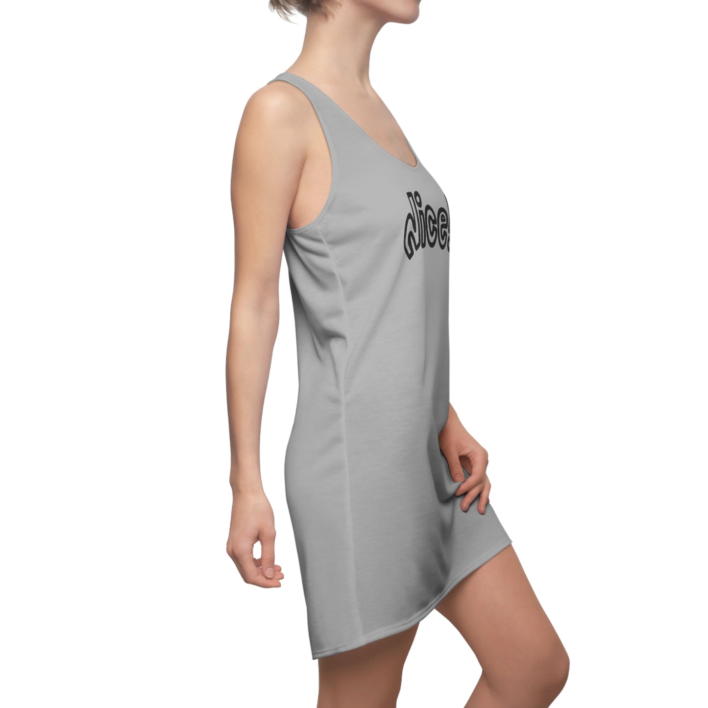 Racerback Damenkleid Sommer – „Nice!“ Statement, modern & lässig grau