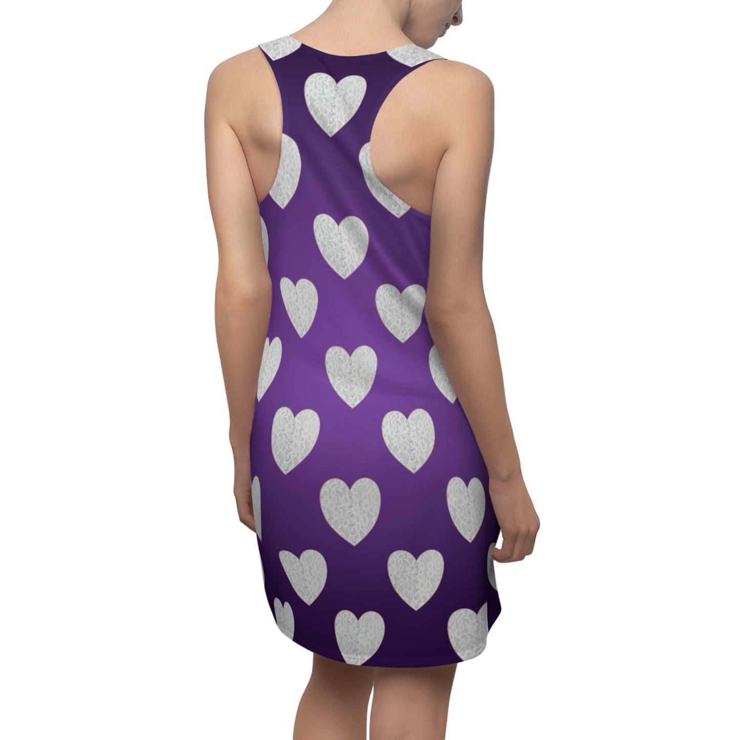 Violettes Racerback Kleid mit Herzmuster & sanftem Farbverlauf