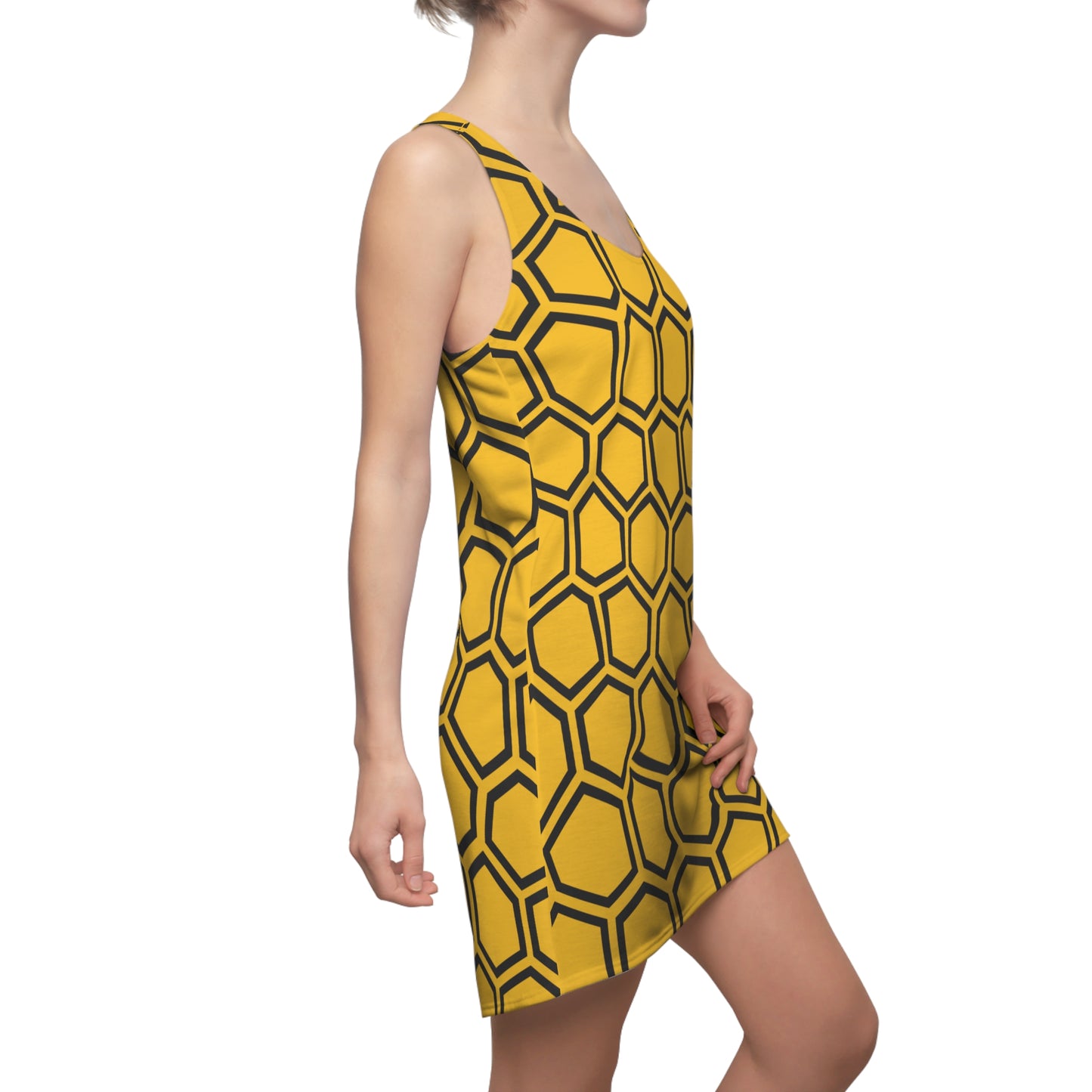 Racerback Kleid Schwarz Gelb Hexagon Muster Damen Sommer