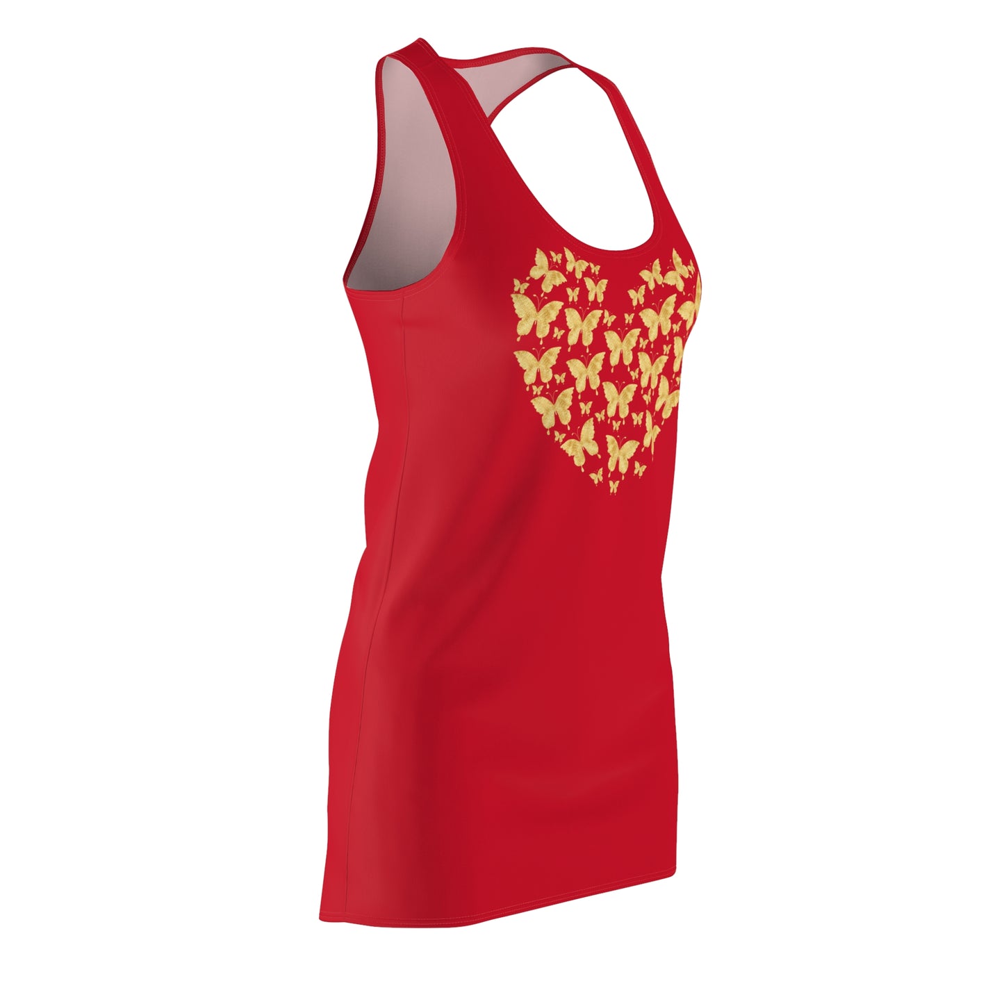 Dunkelrot Schmetterlingsherz Racerback Kleid – Gold Sommerkleid