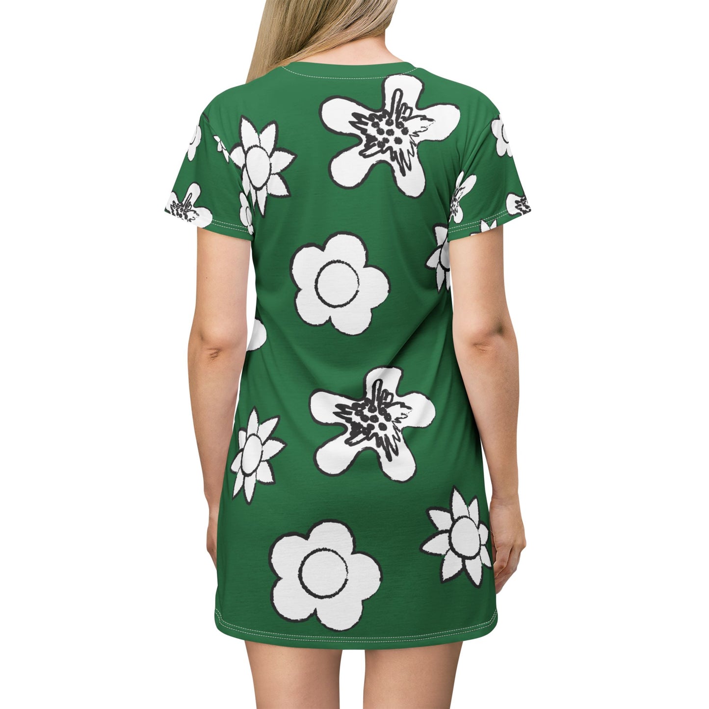 Grünes Damen Kleid Floral T-Shirt Sommer Boho Casual Premium