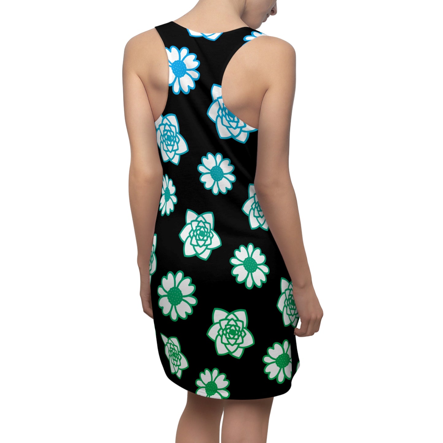Racerback Kleid Schwarz mit grünem Blumenmuster Sommerlook
