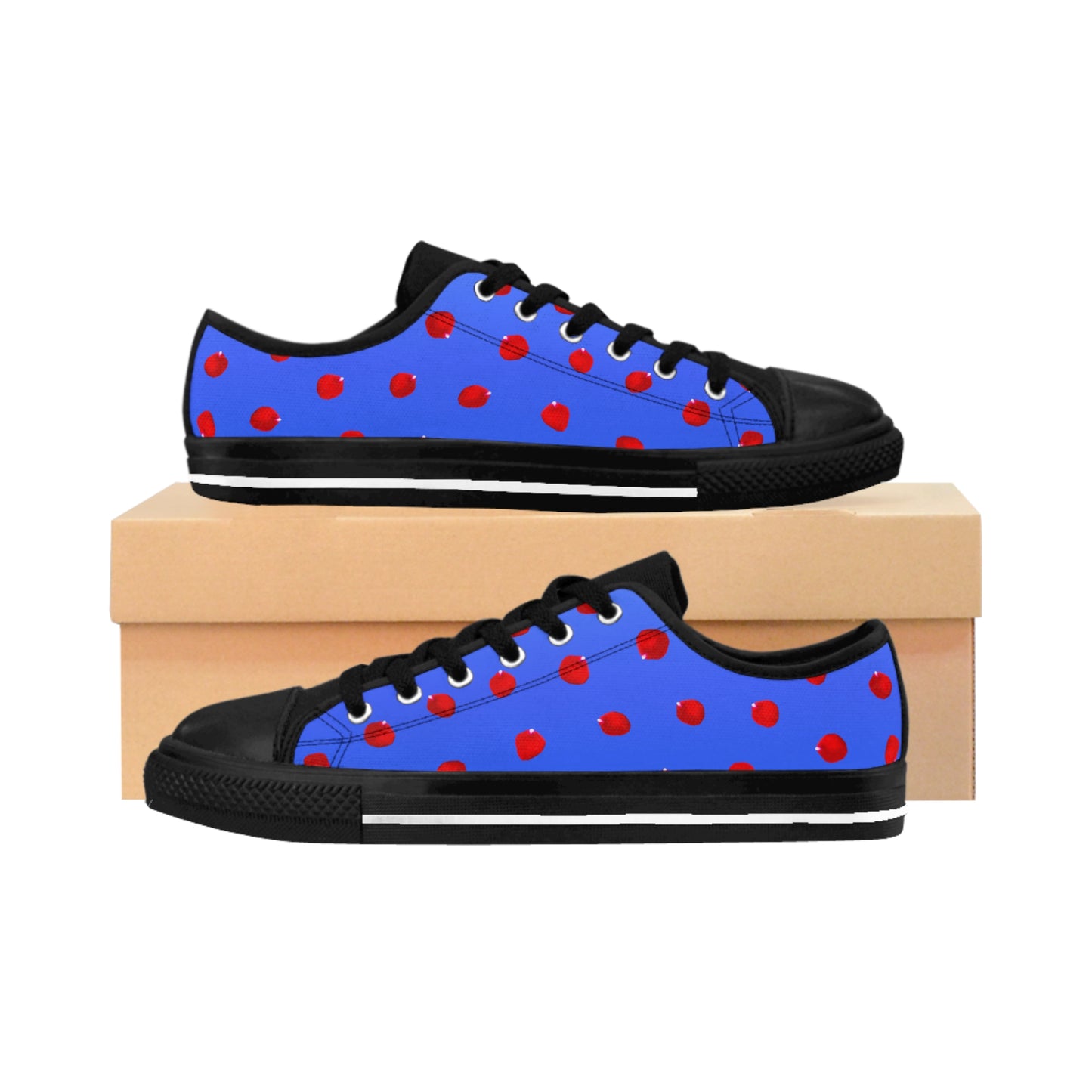 Blue Red Floral Sneakers Women Casual Low Top Canvas Shoes