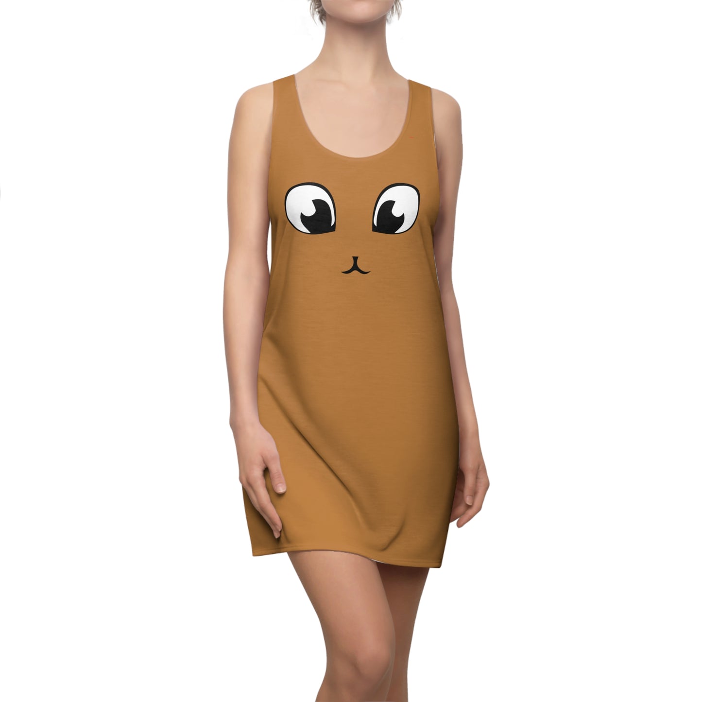 Braunes Racerback Kleid mit Cute Katzenface Design