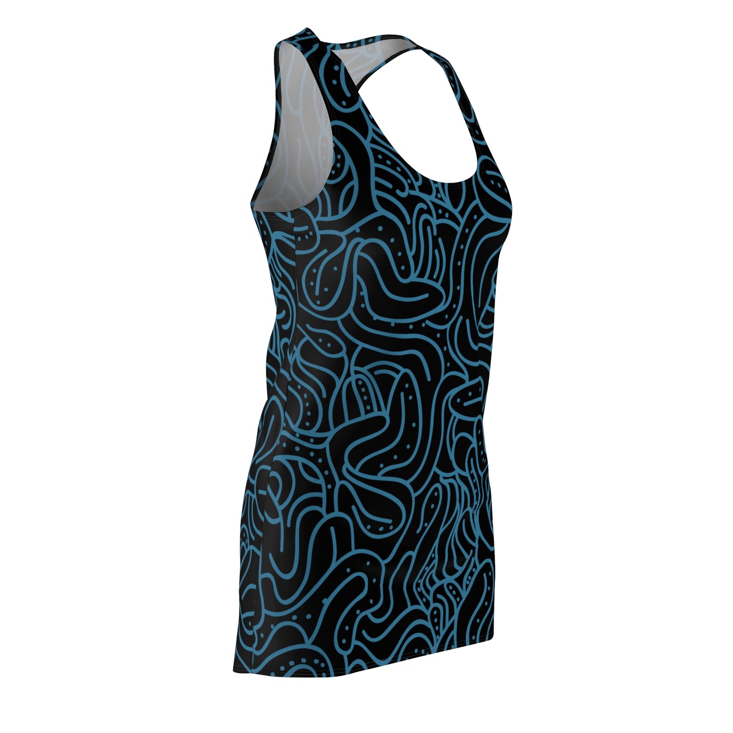 Racerback Kleid Blau Schwarz – Modernes Wellenmuster