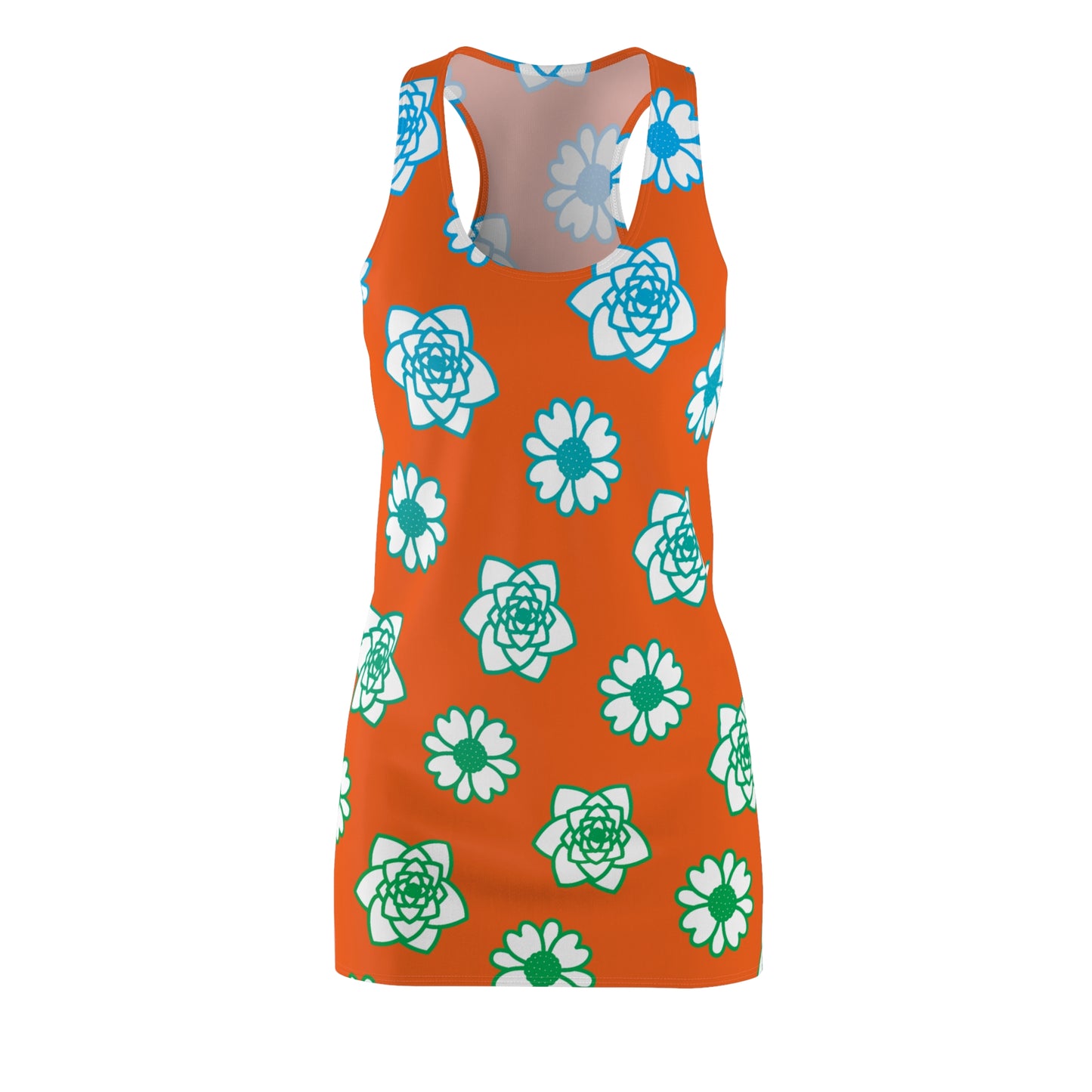 Racerback Kleid Orange mit grünem Blumenmuster Sommerlook